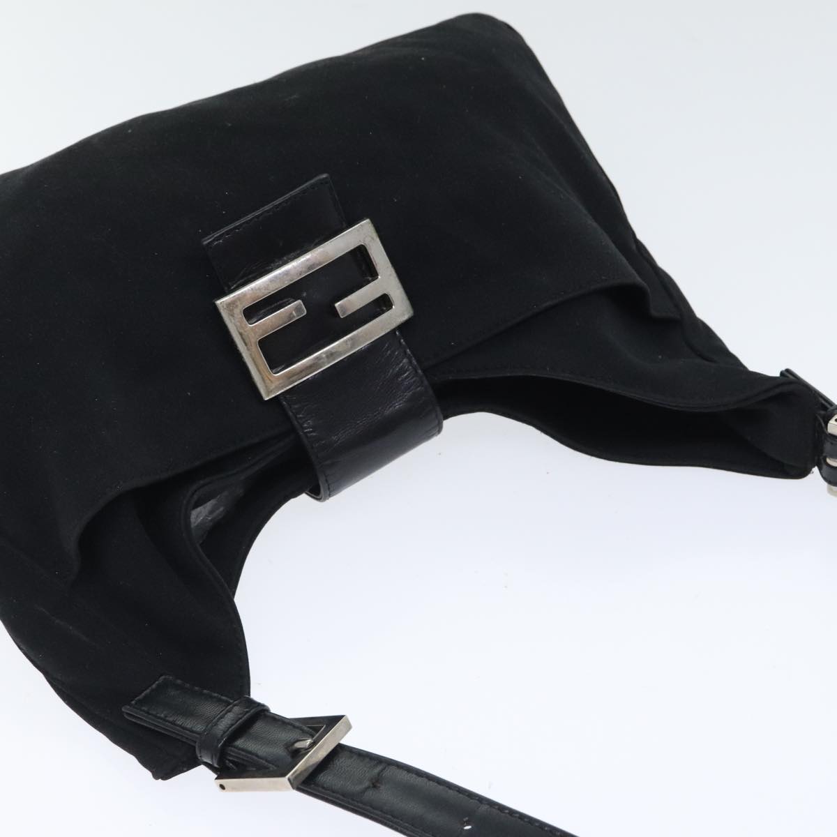 FENDI Mamma Baguette Shoulder Bag Nylon Black Silver 93465