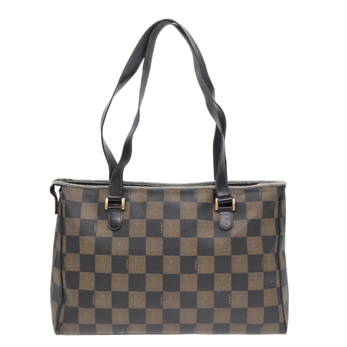 FENDI Pecan Canvas Tote Bag Brown Black gold 93517