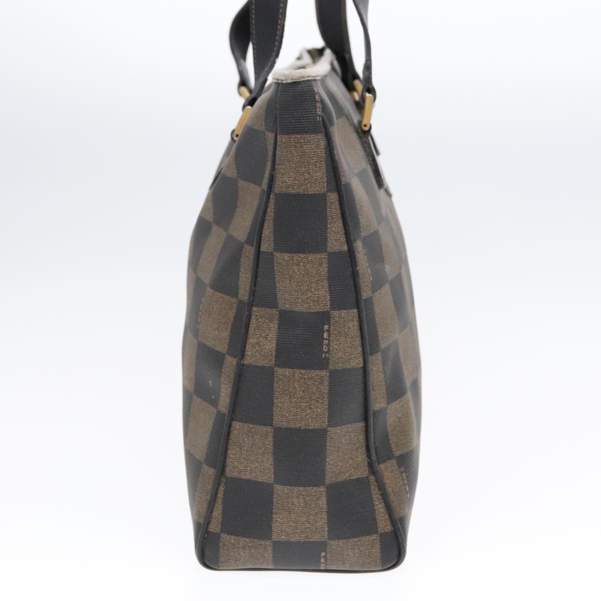 FENDI Pecan Canvas Tote Bag Brown Black gold 93517