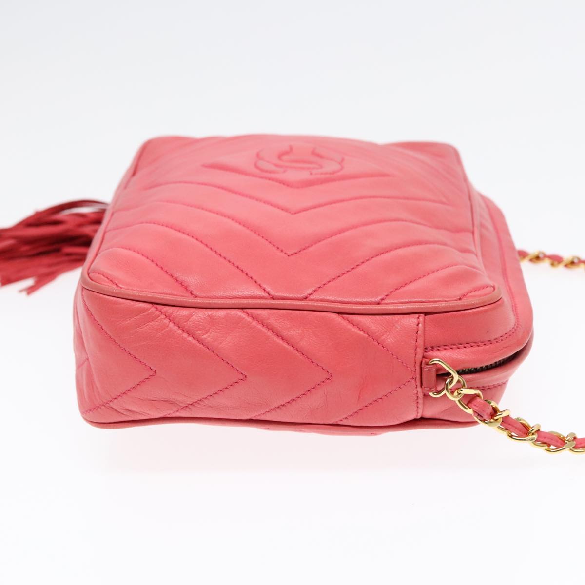 CHANEL Chain Shoulder Bag Lamb Skin Gold Pink CC 93604