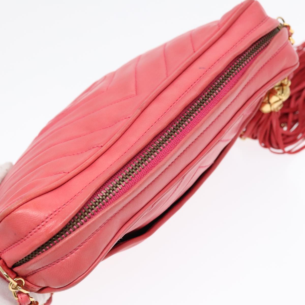 CHANEL Chain Shoulder Bag Lamb Skin Gold Pink CC 93604