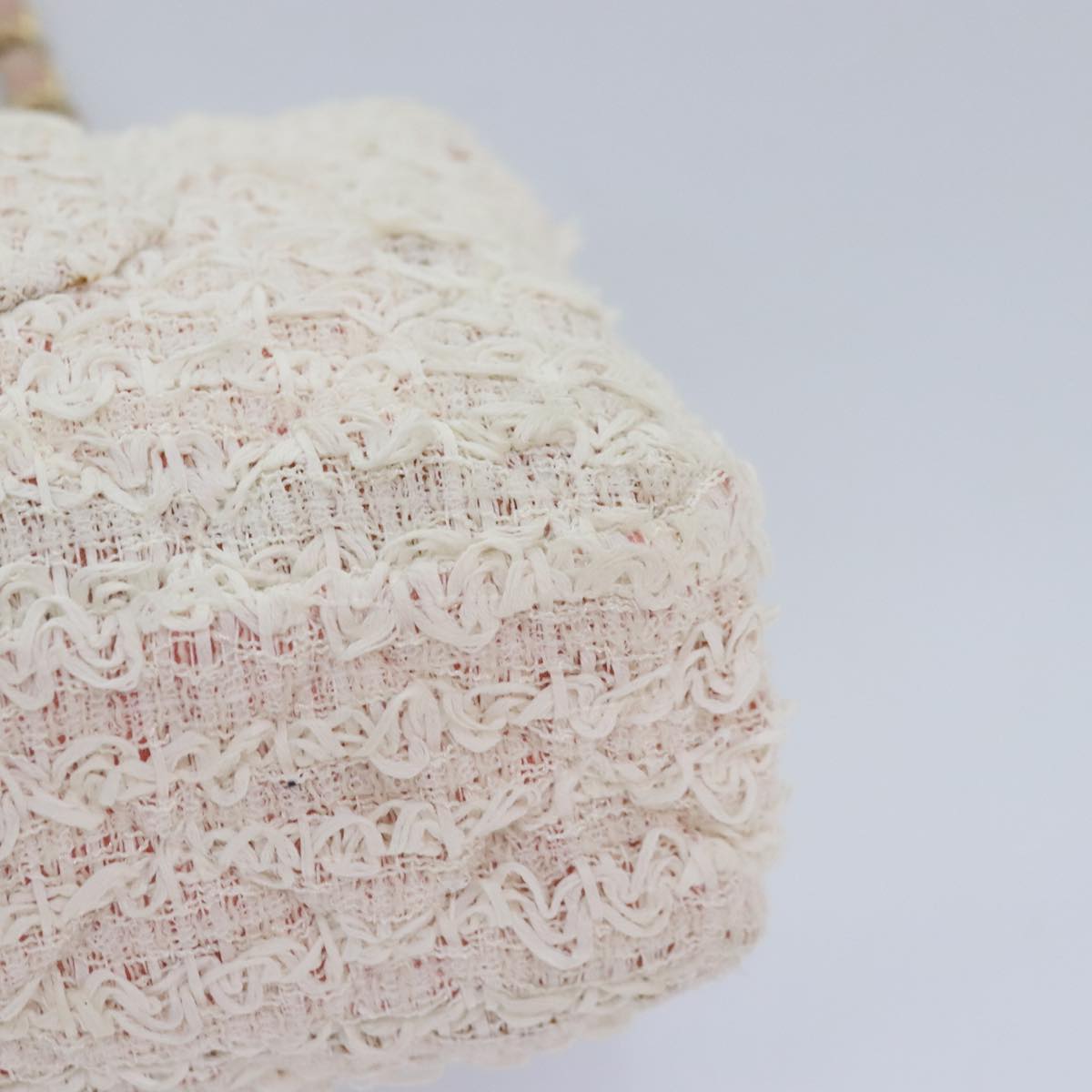 CHANEL Matelasse Chain Shoulder Bag tweed White Pink CC 93801A