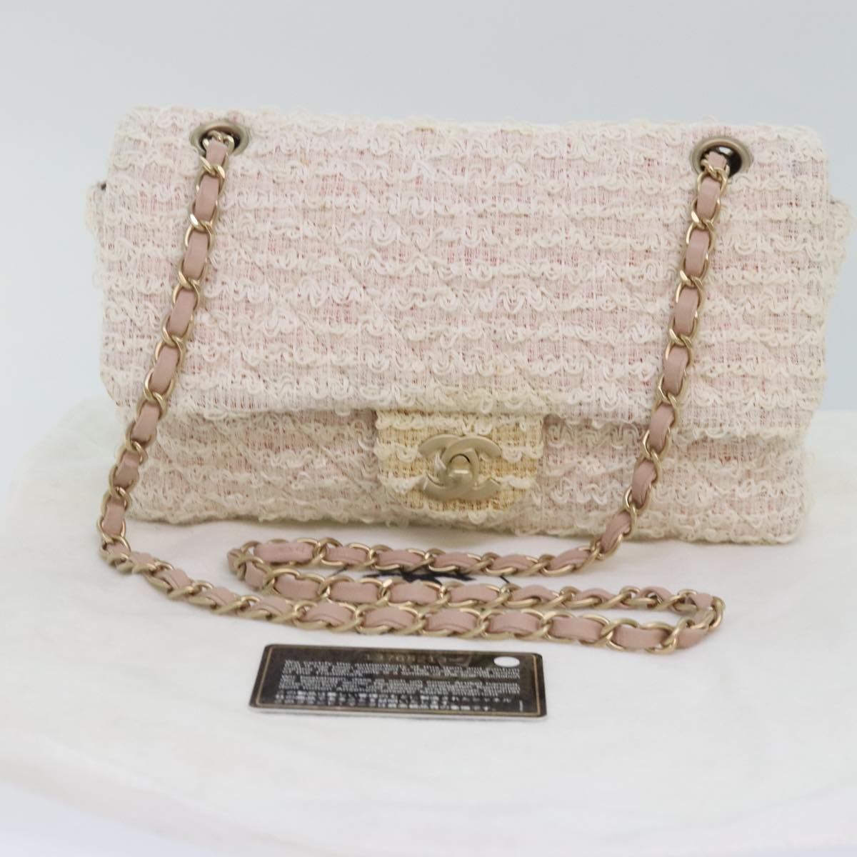 CHANEL Matelasse Chain Shoulder Bag tweed White Pink CC 93801A