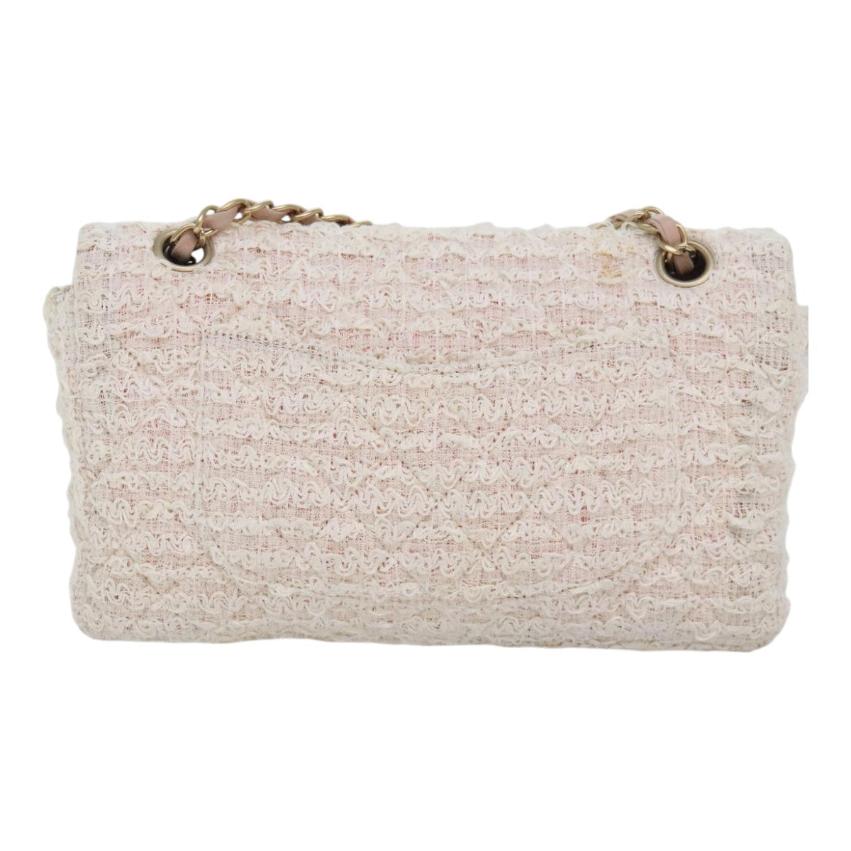 CHANEL Matelasse Chain Shoulder Bag tweed White Pink CC 93801A