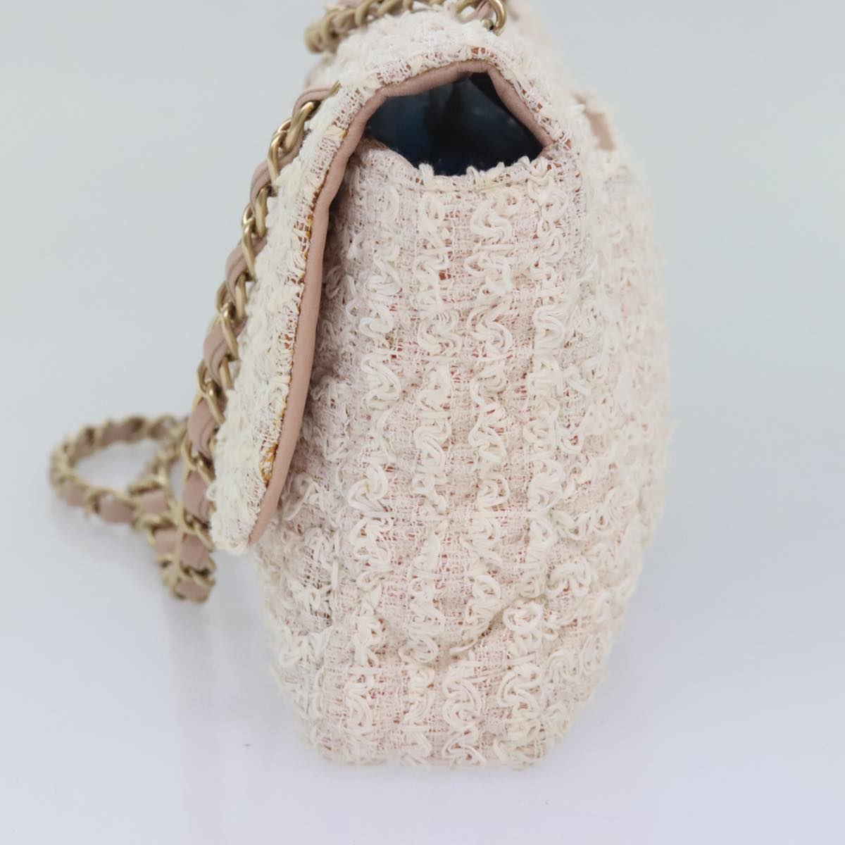 CHANEL Matelasse Chain Shoulder Bag tweed White Pink CC 93801A