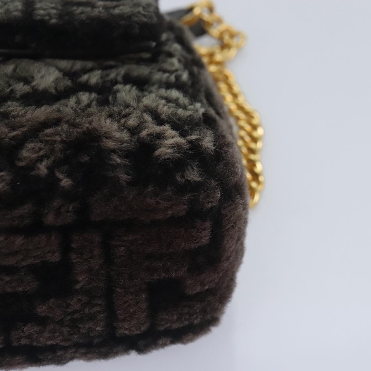 FENDI Zucca Canvas Chain Mamma Baguette Shoulder Bag Brown Gold 93830S