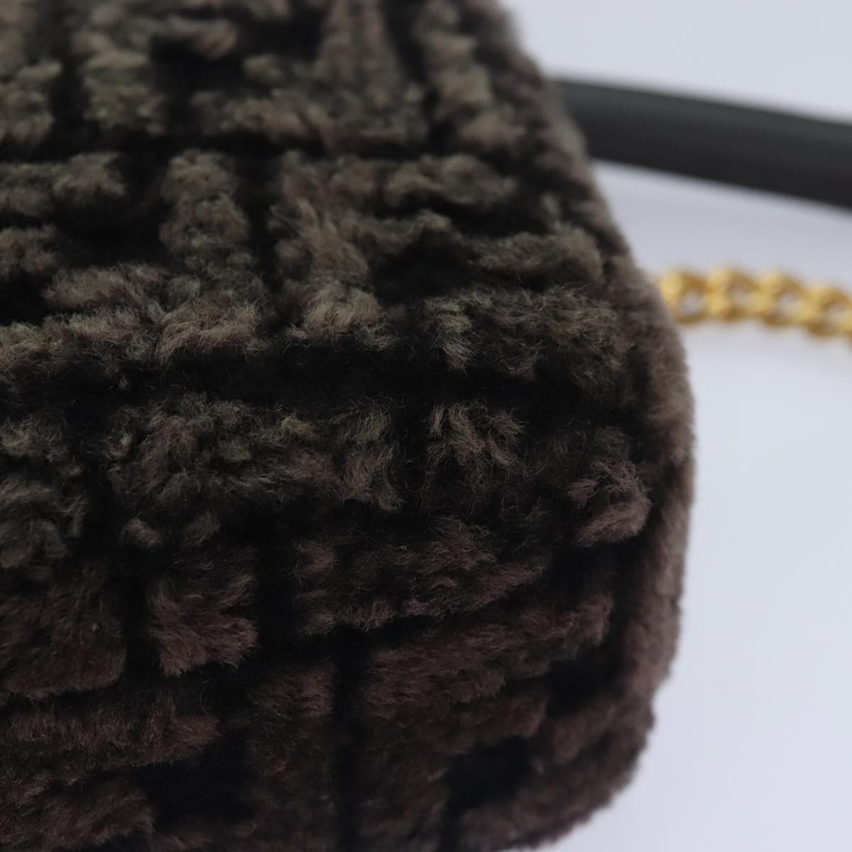 FENDI Zucca Canvas Chain Mamma Baguette Shoulder Bag Brown Gold 93830S