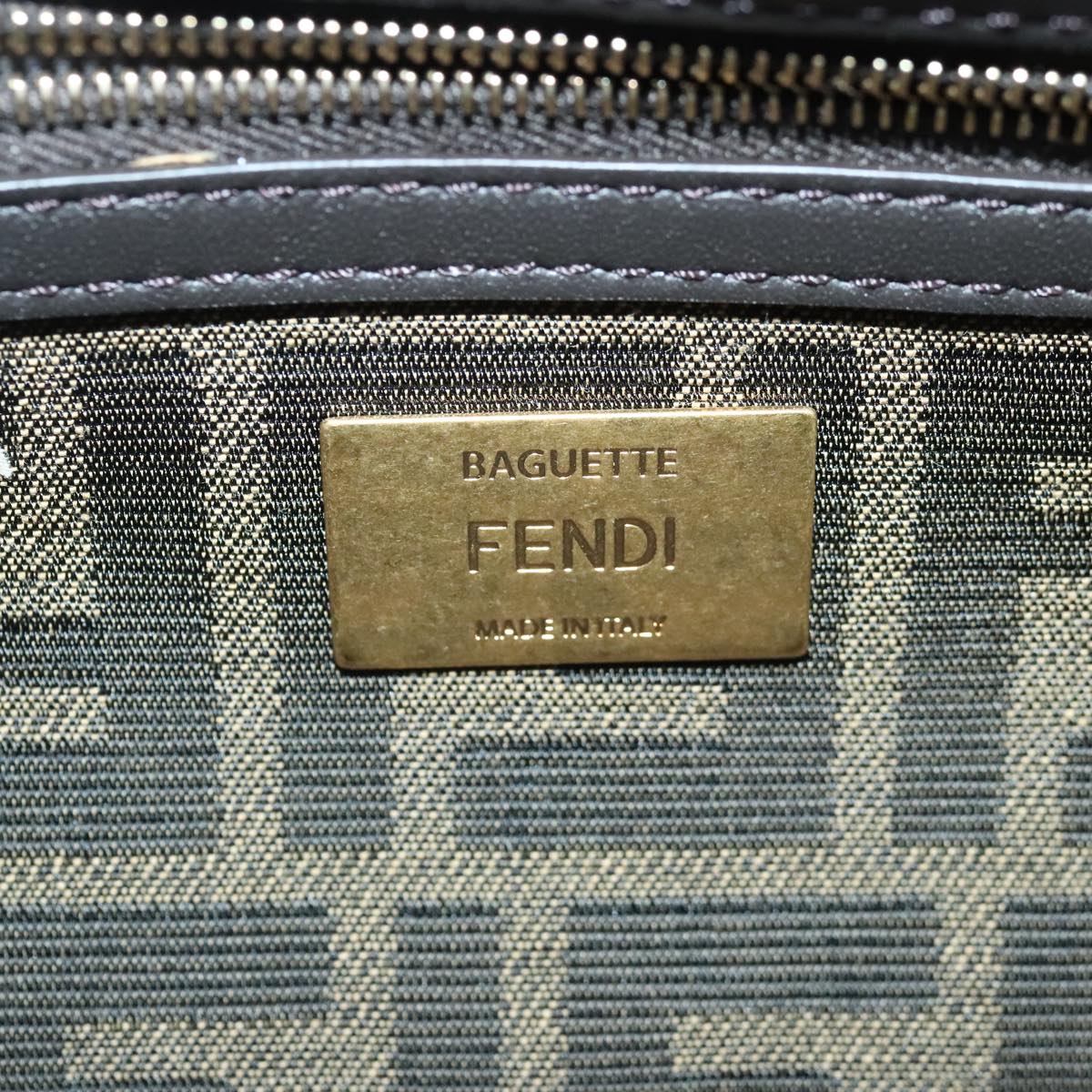 FENDI Zucca Canvas Chain Mamma Baguette Shoulder Bag Brown Gold 93830S