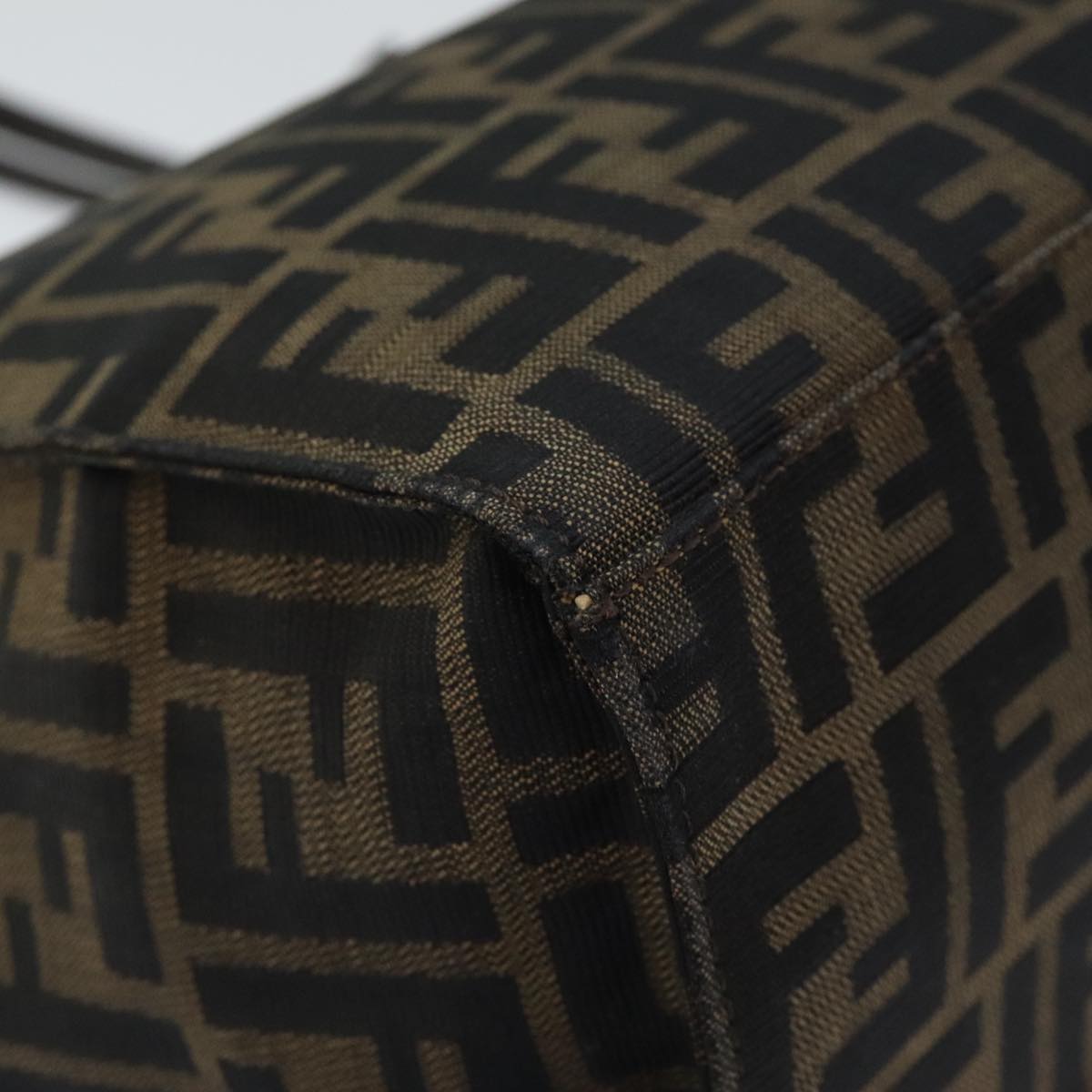 FENDI Zucca Canvas Shoulder Bag Black Silver Brown 93885