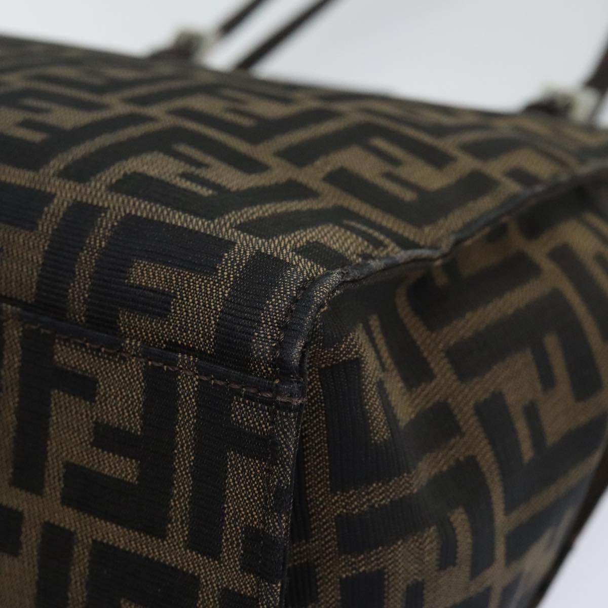 FENDI Zucca Canvas Shoulder Bag Black Silver Brown 93885