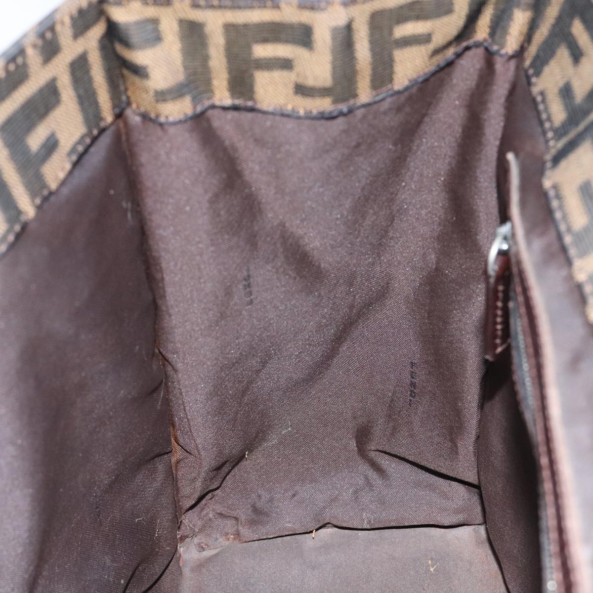 FENDI Zucca Canvas Shoulder Bag Black Silver Brown 93885