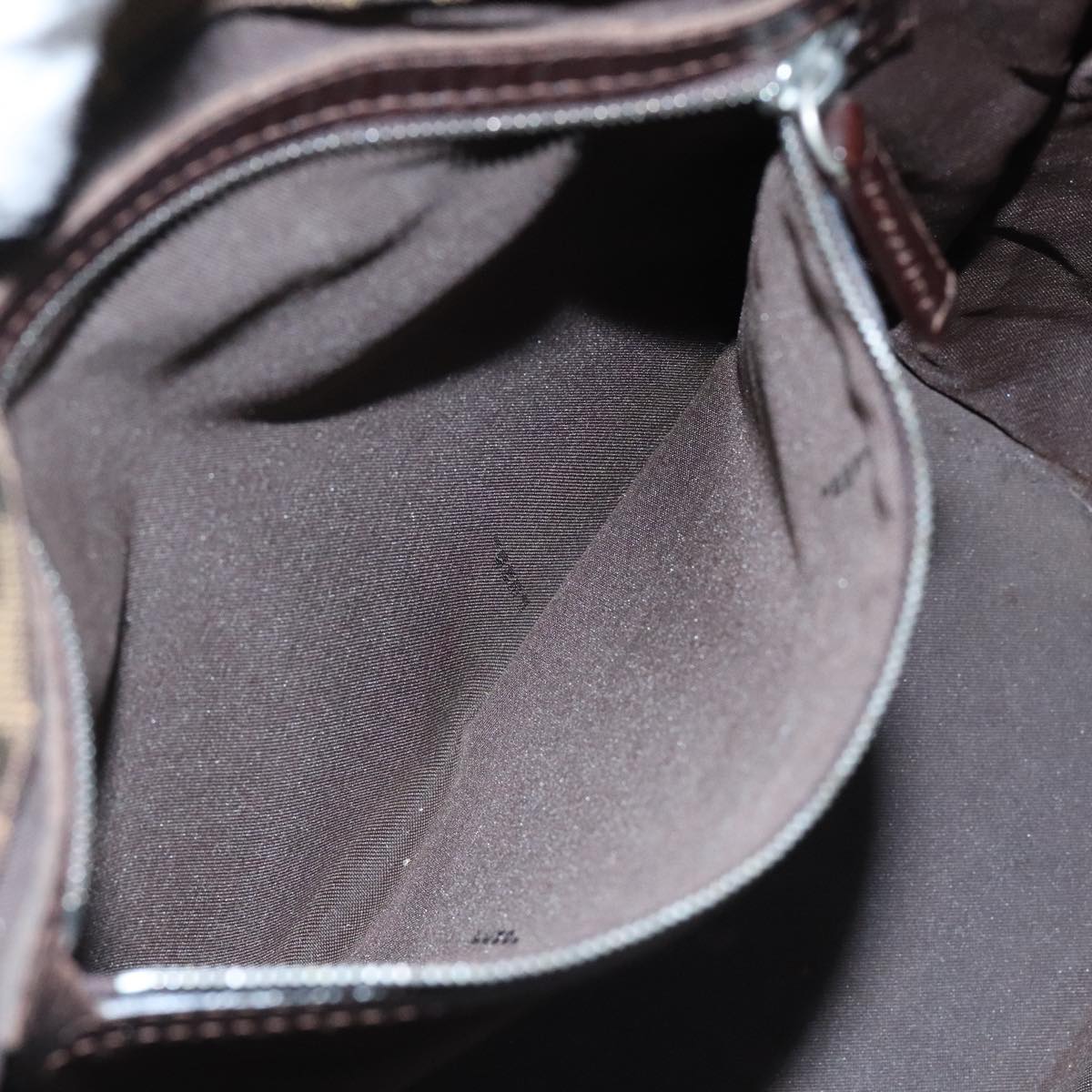 FENDI Zucca Canvas Shoulder Bag Black Silver Brown 93885