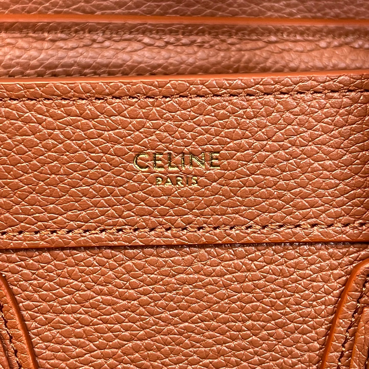 CELINE Luggage Nano Deep Salmon Drummed Calfskin Tote Bag Lychee