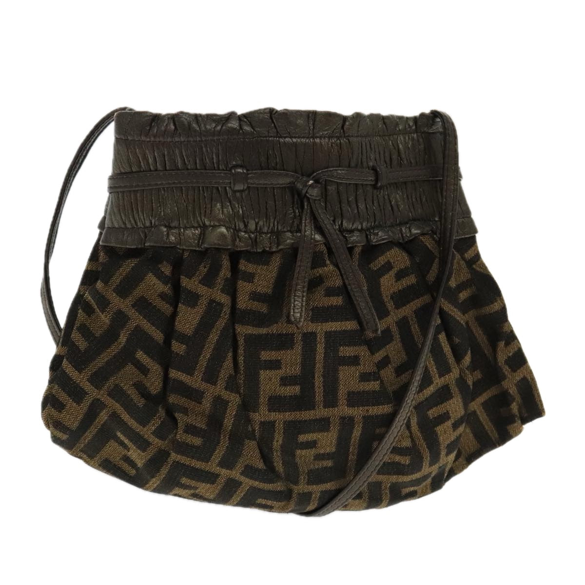 FENDI Zucca Canvas Shoulder Bag Brown Black Gold 94106