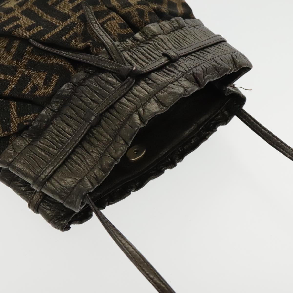 FENDI Zucca Canvas Shoulder Bag Brown Black Gold 94106