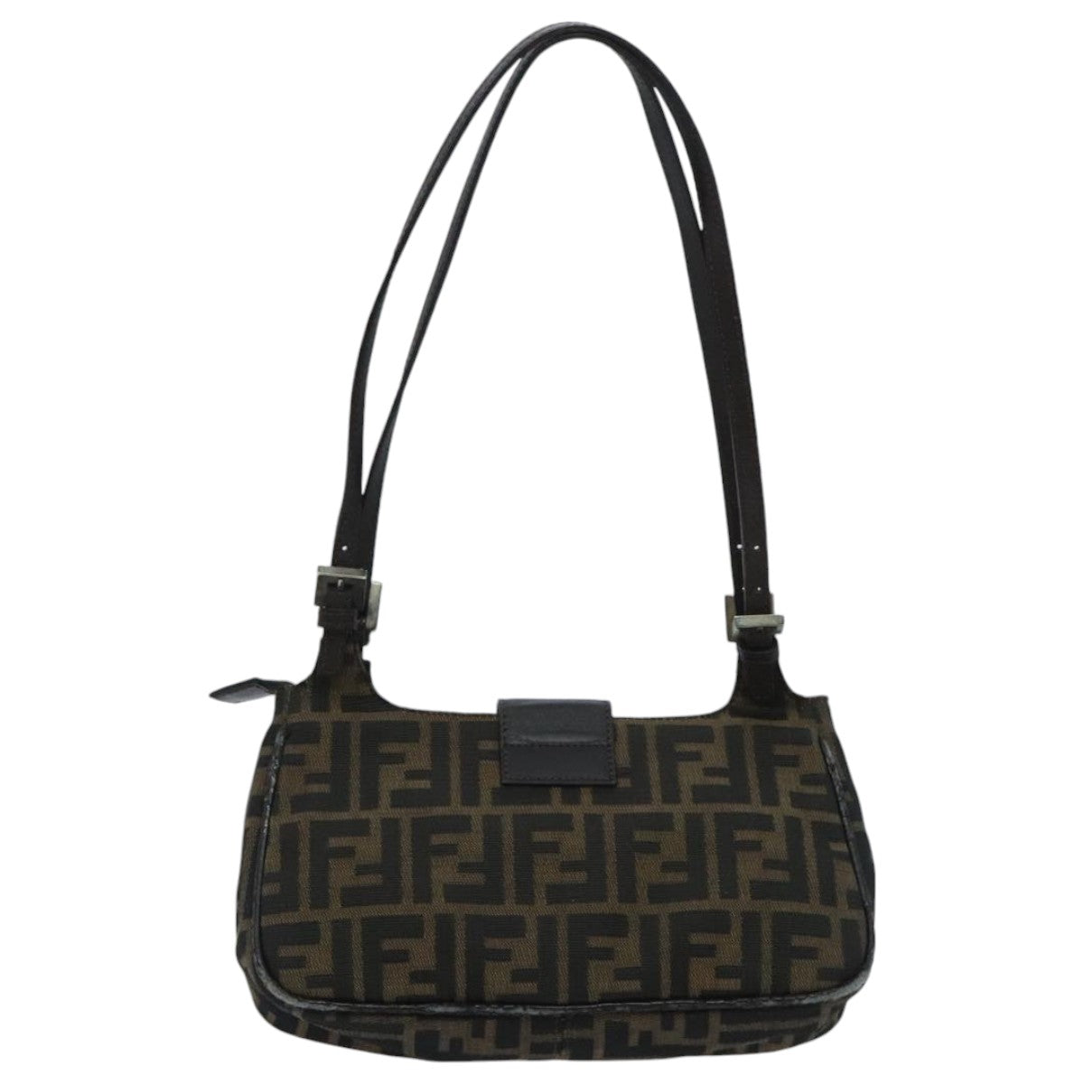 FENDI Zucca Canvas Mamma Baguette Shoulder Bag Black Brown 94185
