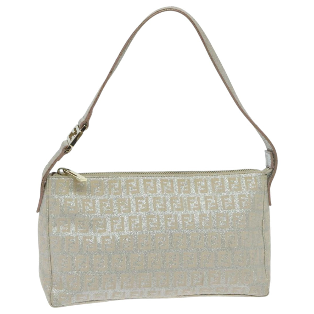 FENDI Zucchino Canvas Shoulder Bag Beige Gold 94187