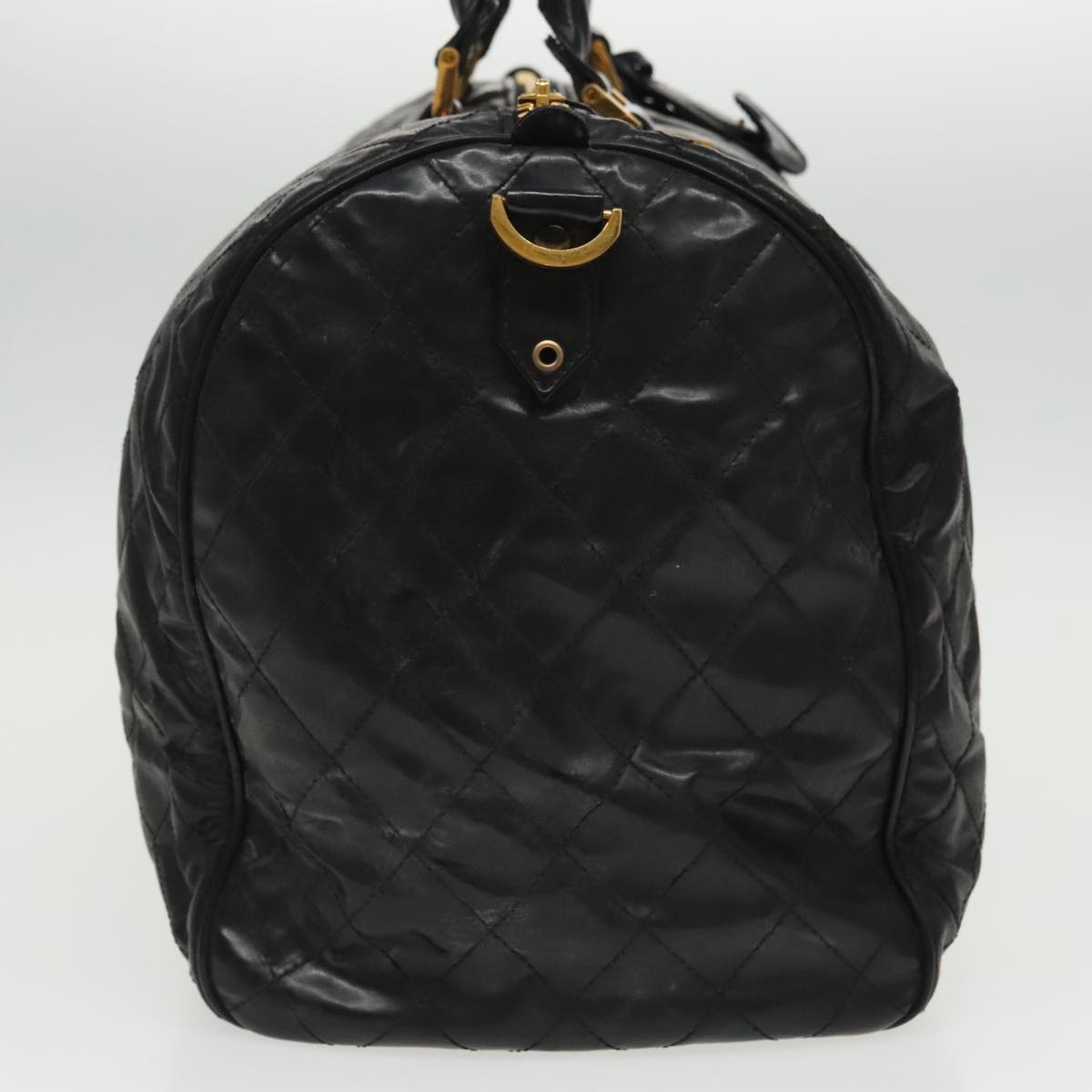 CHANEL Boston Bag Leather 2way Black Gold CC 94229