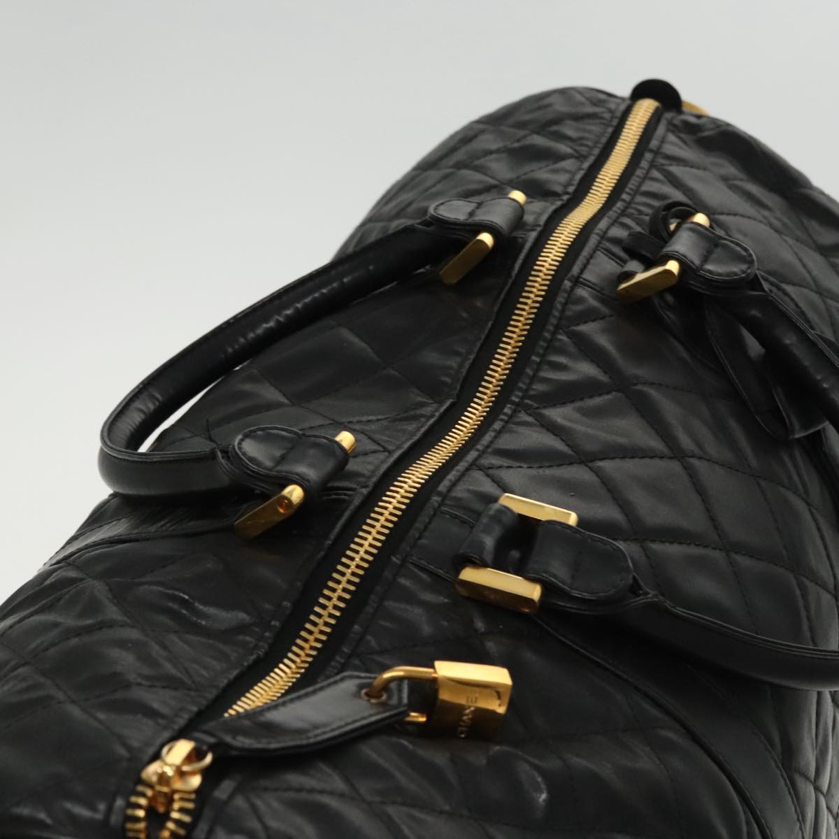CHANEL Boston Bag Leather 2way Black Gold CC 94229