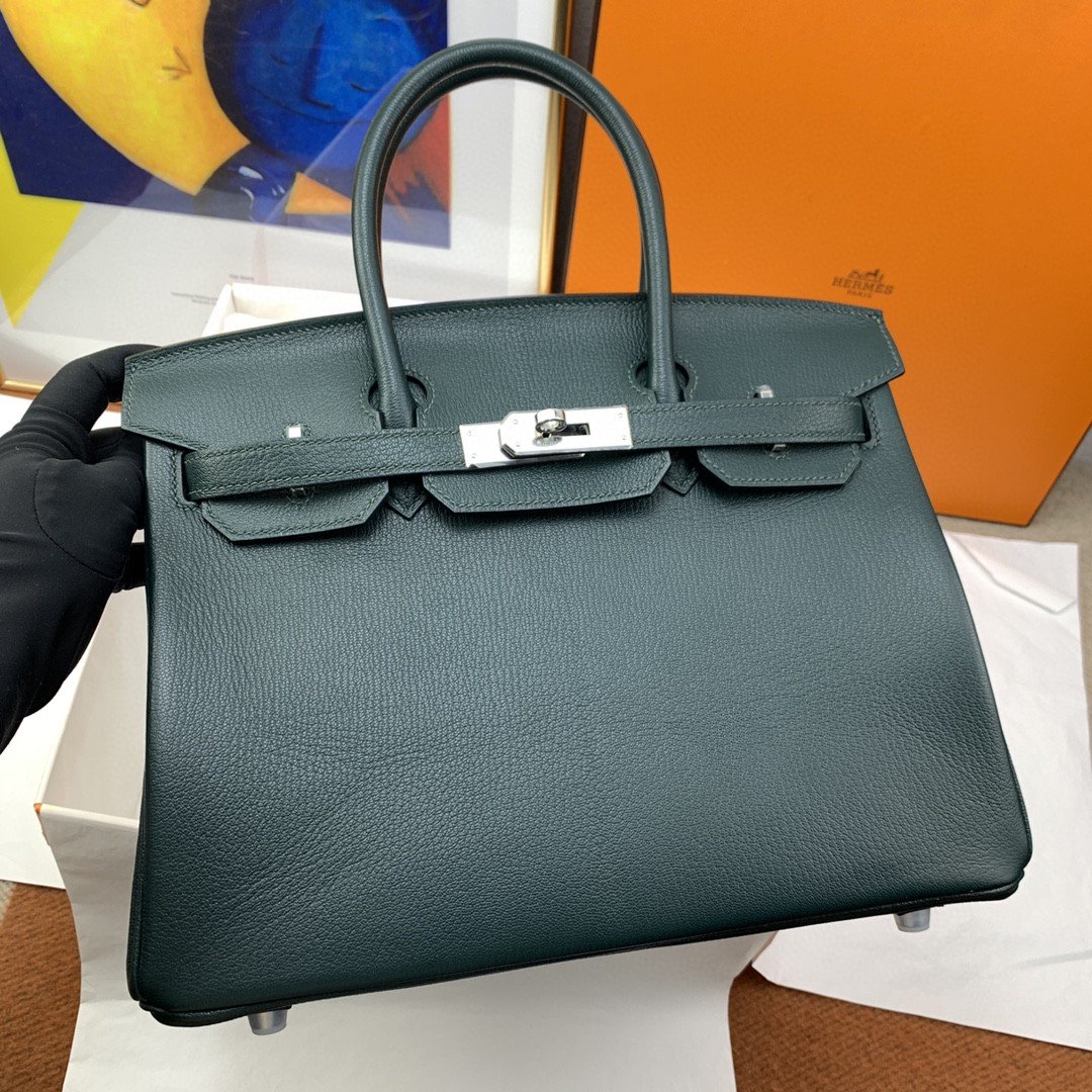 GLAMI Birkin Nata Swift Dark Blue For Women Silver Toned Hardware 11.8in/30cm