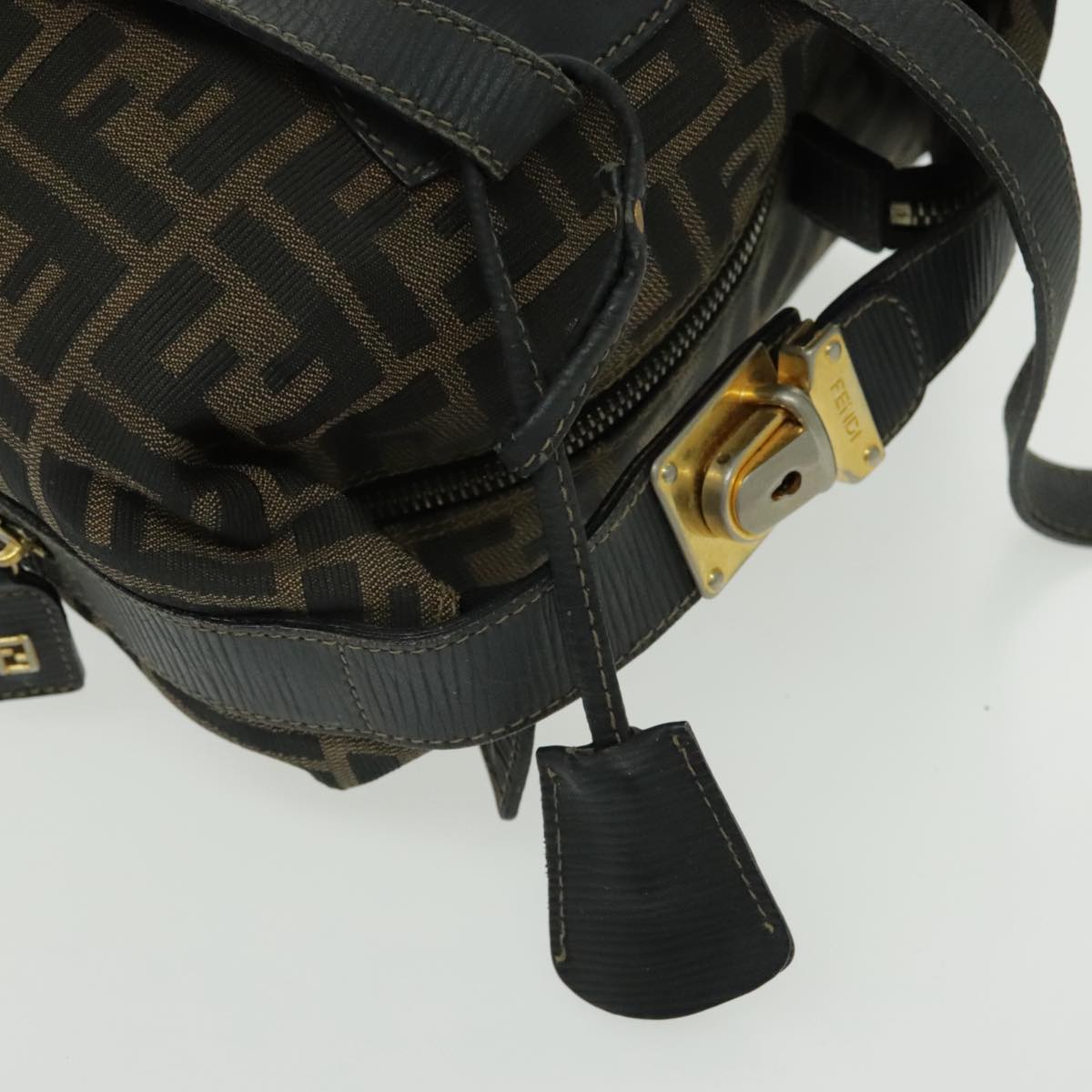 FENDI Zucca Canvas Backpack Brown Black Gold 94295