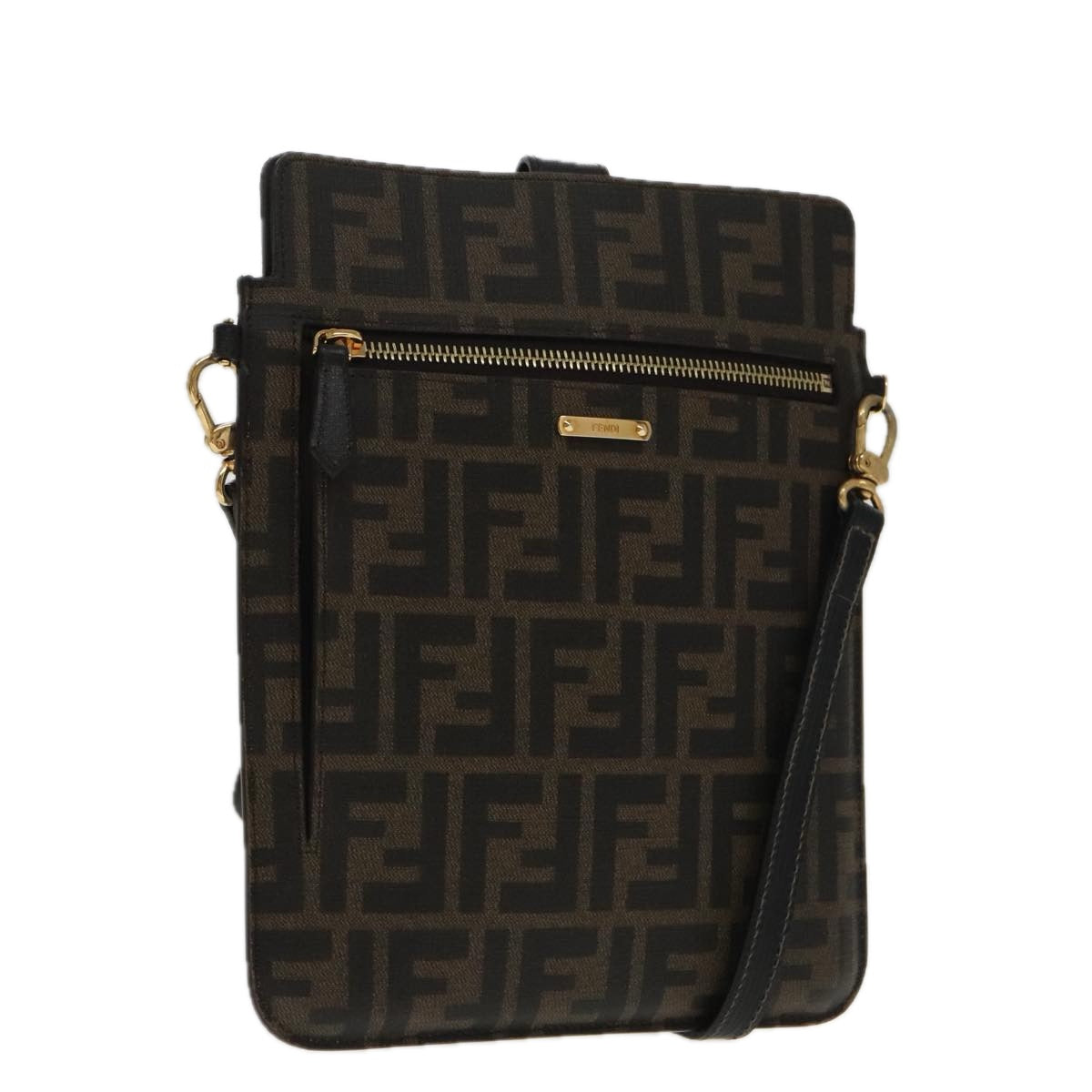 FENDI Zucca Canvas Shoulder Bag Black Brown gold 94296