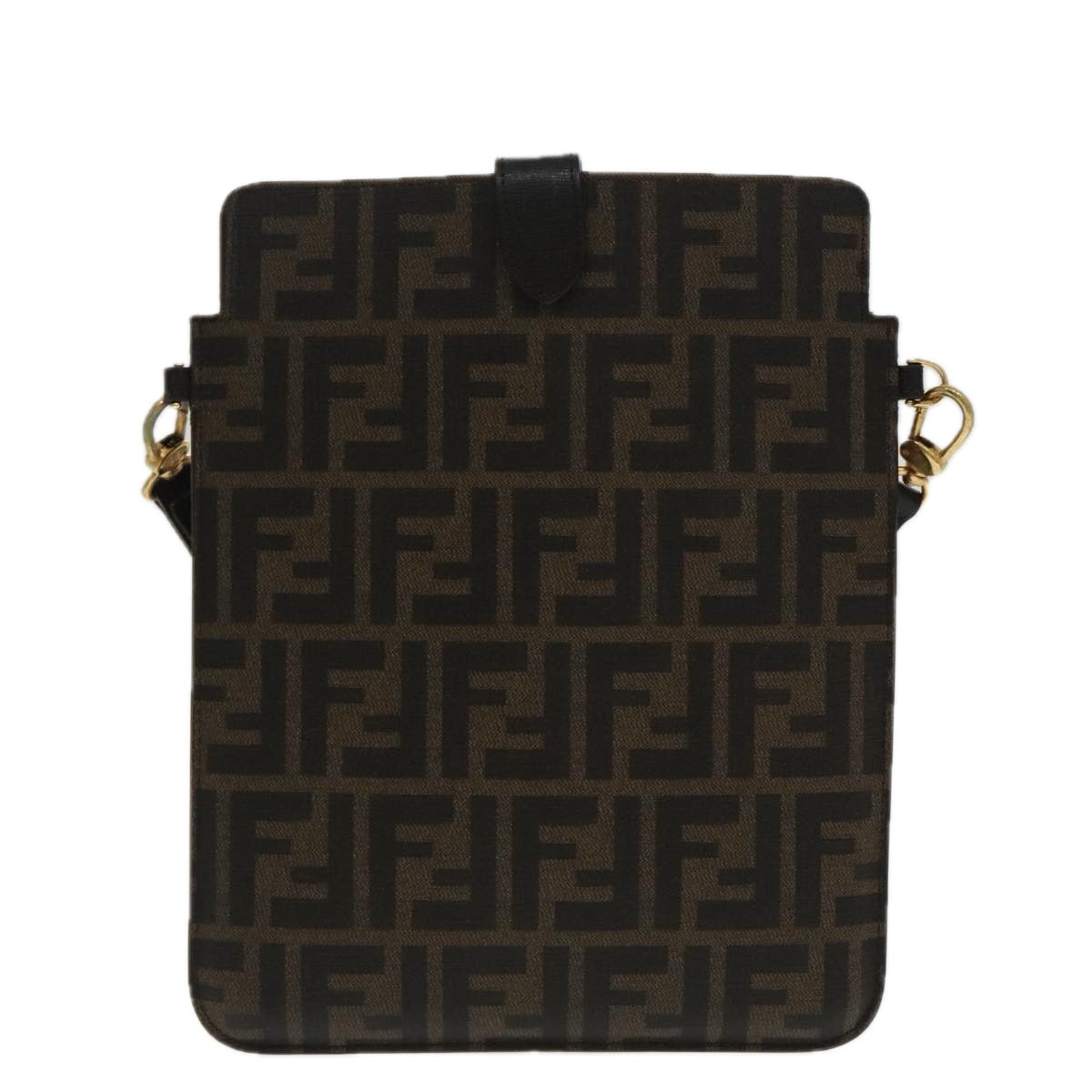 FENDI Zucca Canvas Shoulder Bag Black Brown gold 94296