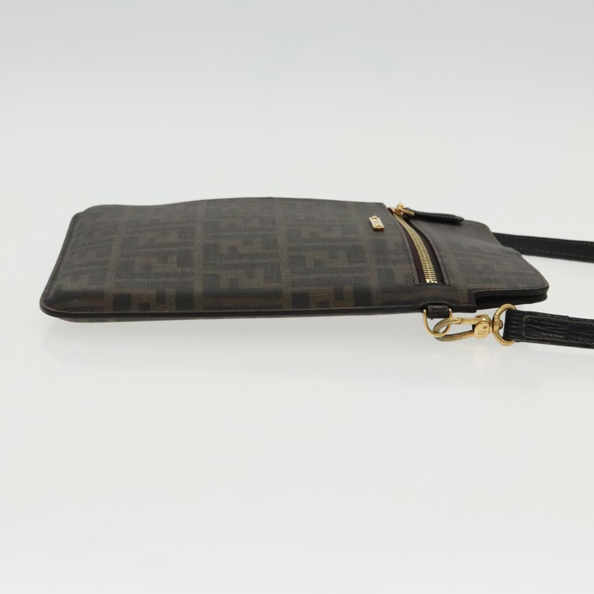 FENDI Zucca Canvas Shoulder Bag Black Brown gold 94296