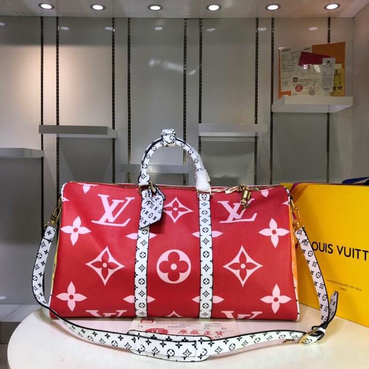 LV Keepall Bandouliere 50 Monogram and Monogram Reverse Canvas Red For Women, WomenÃ¢â‚¬â„¢s Handbags, Travel Bags 19.7in/50cm LV