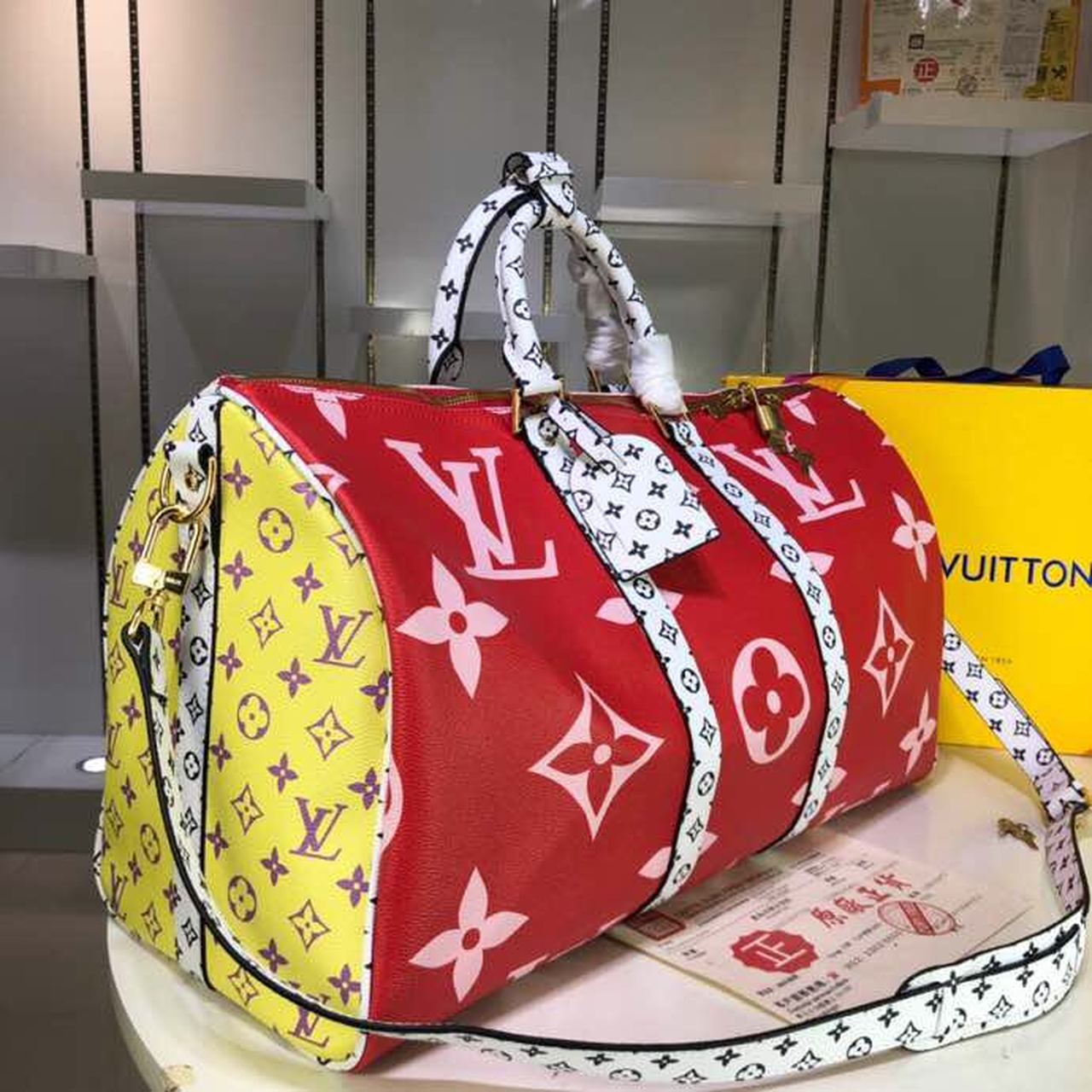 LV Keepall Bandouliere 50 Monogram and Monogram Reverse Canvas Red For Women, WomenÃ¢â‚¬â„¢s Handbags, Travel Bags 19.7in/50cm LV