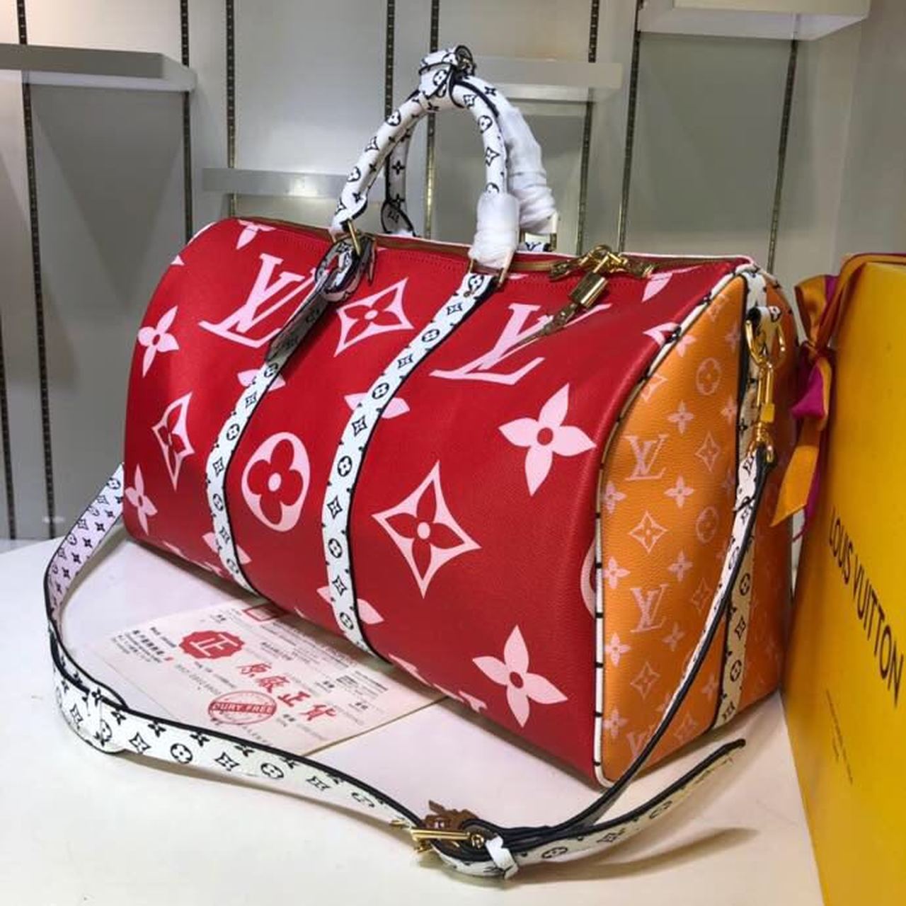 LV Keepall Bandouliere 50 Monogram and Monogram Reverse Canvas Red For Women, WomenÃ¢â‚¬â„¢s Handbags, Travel Bags 19.7in/50cm LV