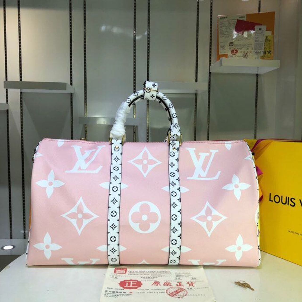 LV Keepall Bandouliere 50 Monogram and Monogram Reverse Canvas Red For Women, WomenÃ¢â‚¬â„¢s Handbags, Travel Bags 19.7in/50cm LV