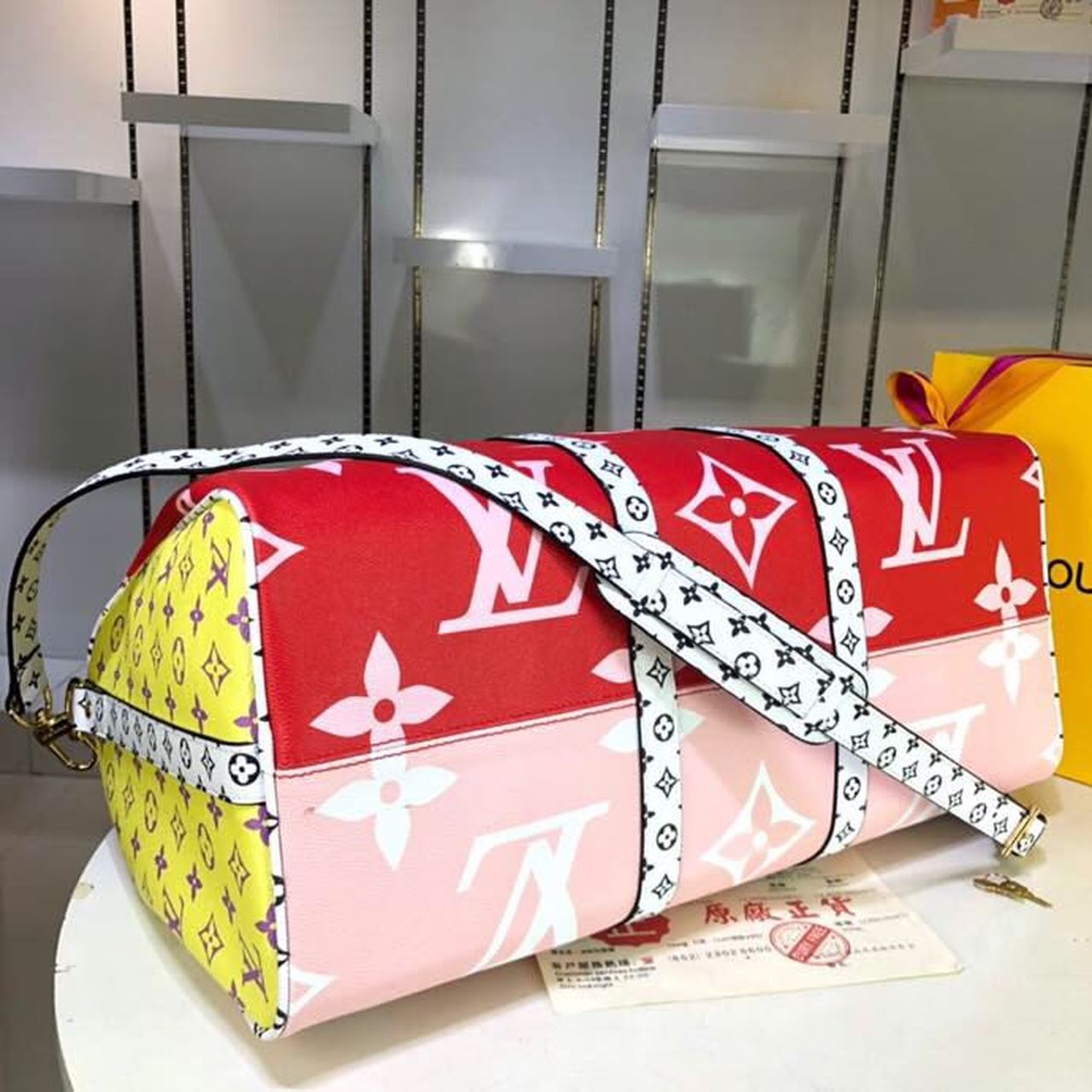 LV Keepall Bandouliere 50 Monogram and Monogram Reverse Canvas Red For Women, WomenÃ¢â‚¬â„¢s Handbags, Travel Bags 19.7in/50cm LV