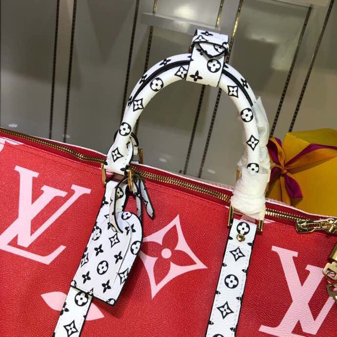 LV Keepall Bandouliere 50 Monogram and Monogram Reverse Canvas Red For Women, WomenÃ¢â‚¬â„¢s Handbags, Travel Bags 19.7in/50cm LV