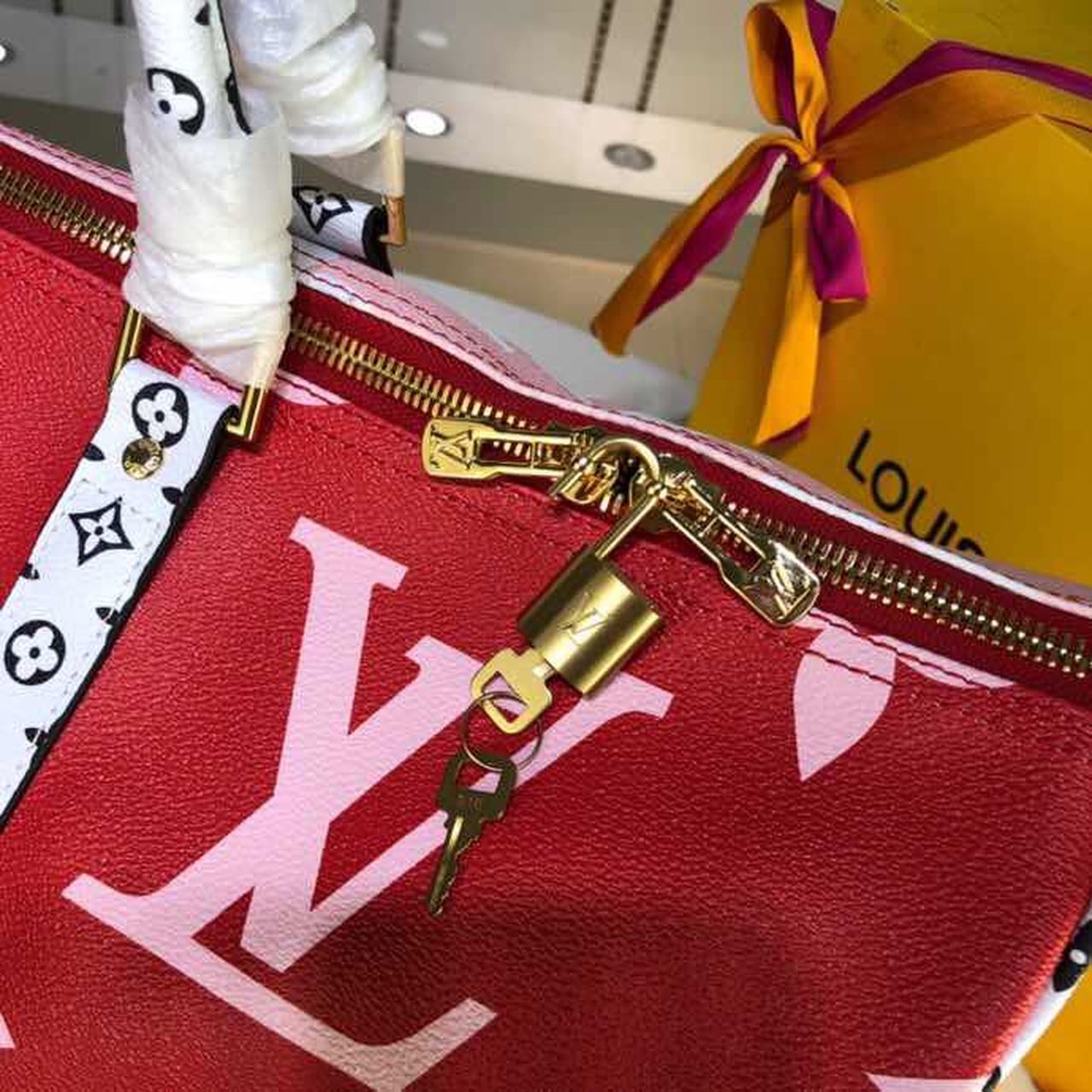 LV Keepall Bandouliere 50 Monogram and Monogram Reverse Canvas Red For Women, WomenÃ¢â‚¬â„¢s Handbags, Travel Bags 19.7in/50cm LV