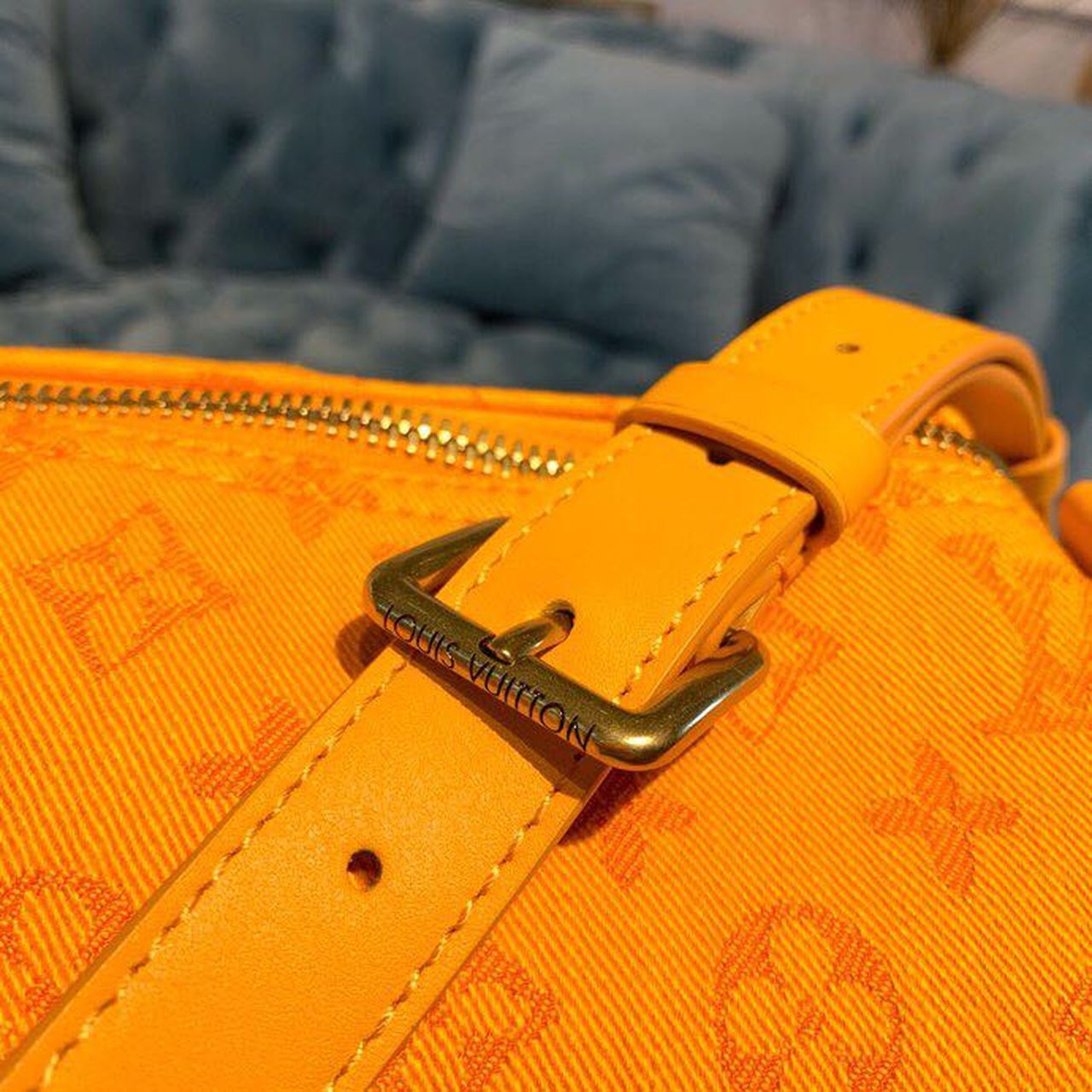 LV Keepall Bandouliere 50 Monogram Denim Ochre Yellow For Men, MenÃ¢â‚¬â„¢s Bags, Travel Bags 19.7in/50cm LV M44644
