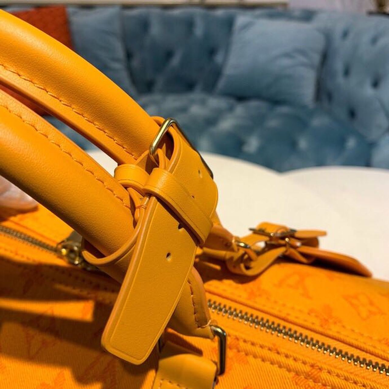 LV Keepall Bandouliere 50 Monogram Denim Ochre Yellow For Men, MenÃ¢â‚¬â„¢s Bags, Travel Bags 19.7in/50cm LV M44644