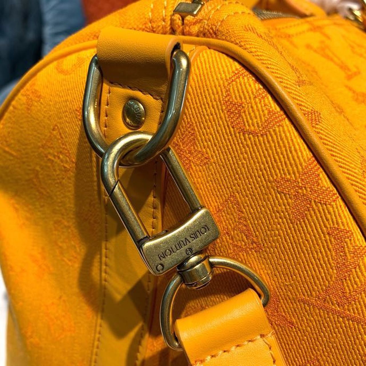 LV Keepall Bandouliere 50 Monogram Denim Ochre Yellow For Men, MenÃ¢â‚¬â„¢s Bags, Travel Bags 19.7in/50cm LV M44644
