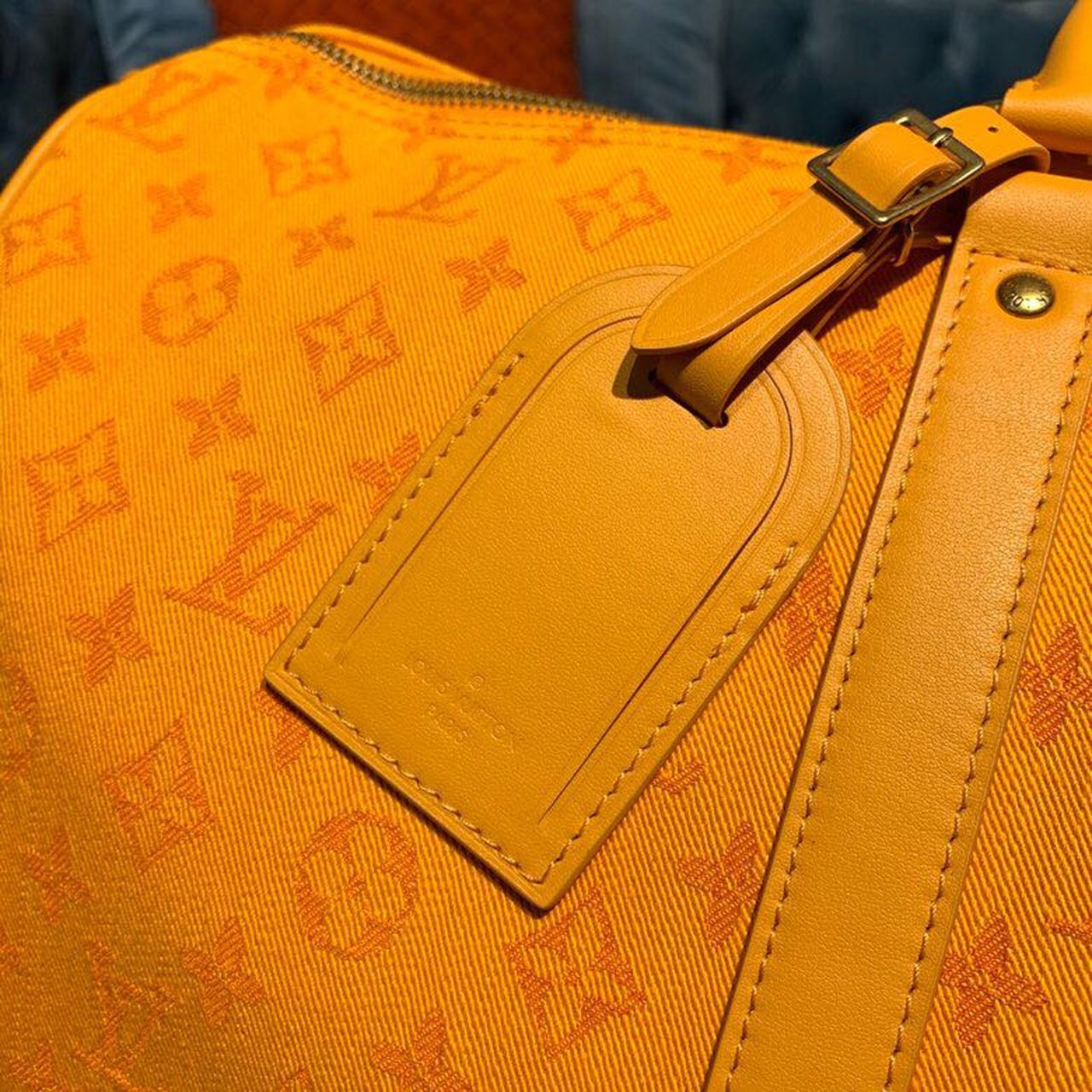 LV Keepall Bandouliere 50 Monogram Denim Ochre Yellow For Men, MenÃ¢â‚¬â„¢s Bags, Travel Bags 19.7in/50cm LV M44644