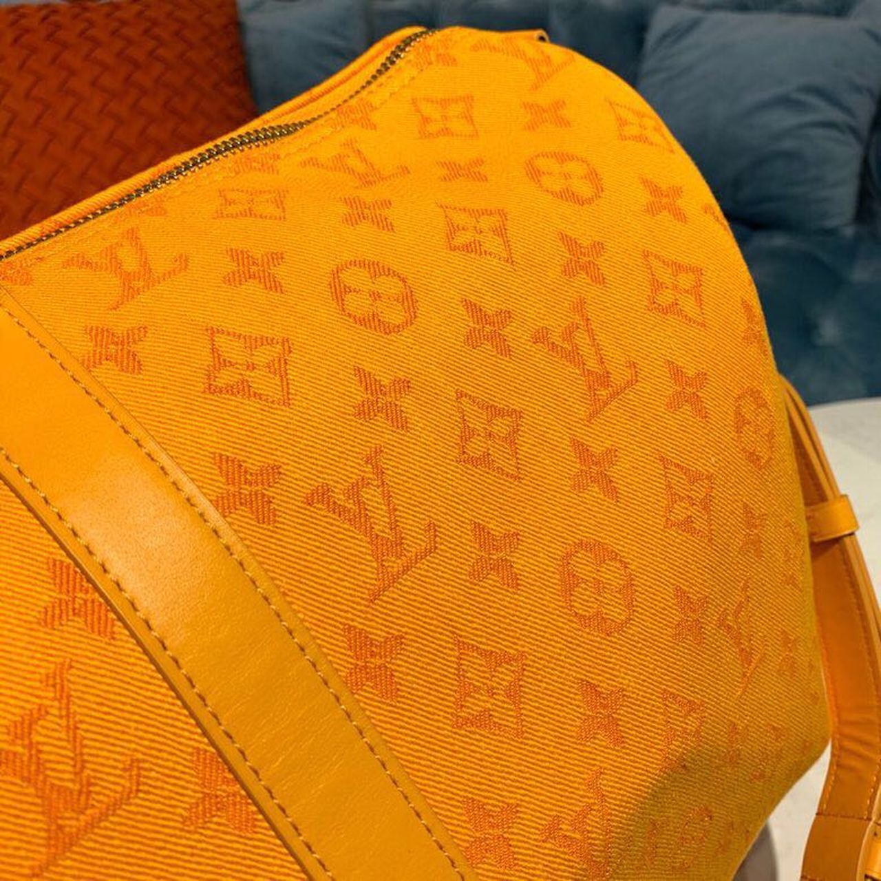 LV Keepall Bandouliere 50 Monogram Denim Ochre Yellow For Men, MenÃ¢â‚¬â„¢s Bags, Travel Bags 19.7in/50cm LV M44644