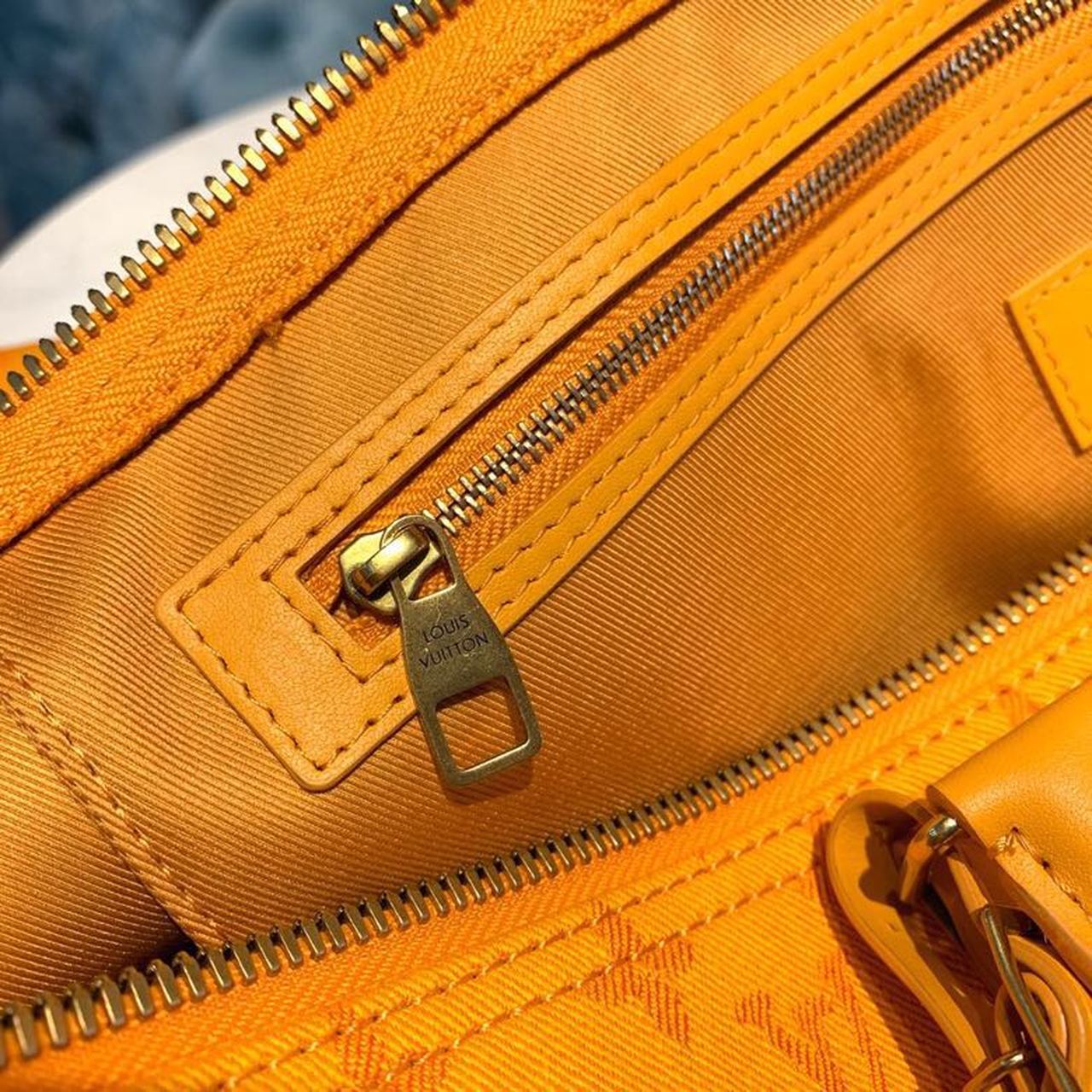 LV Keepall Bandouliere 50 Monogram Denim Ochre Yellow For Men, MenÃ¢â‚¬â„¢s Bags, Travel Bags 19.7in/50cm LV M44644