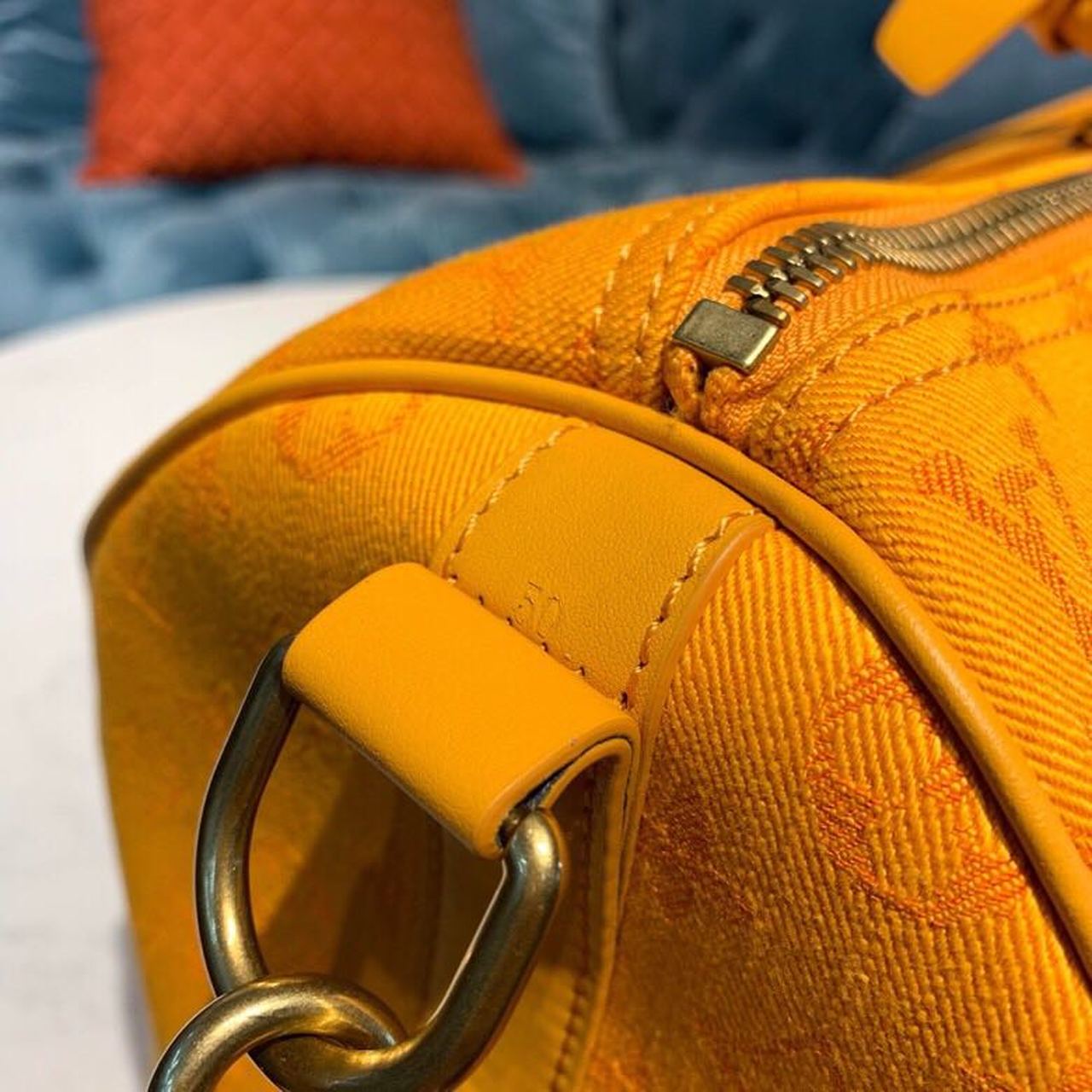LV Keepall Bandouliere 50 Monogram Denim Ochre Yellow For Men, MenÃ¢â‚¬â„¢s Bags, Travel Bags 19.7in/50cm LV M44644