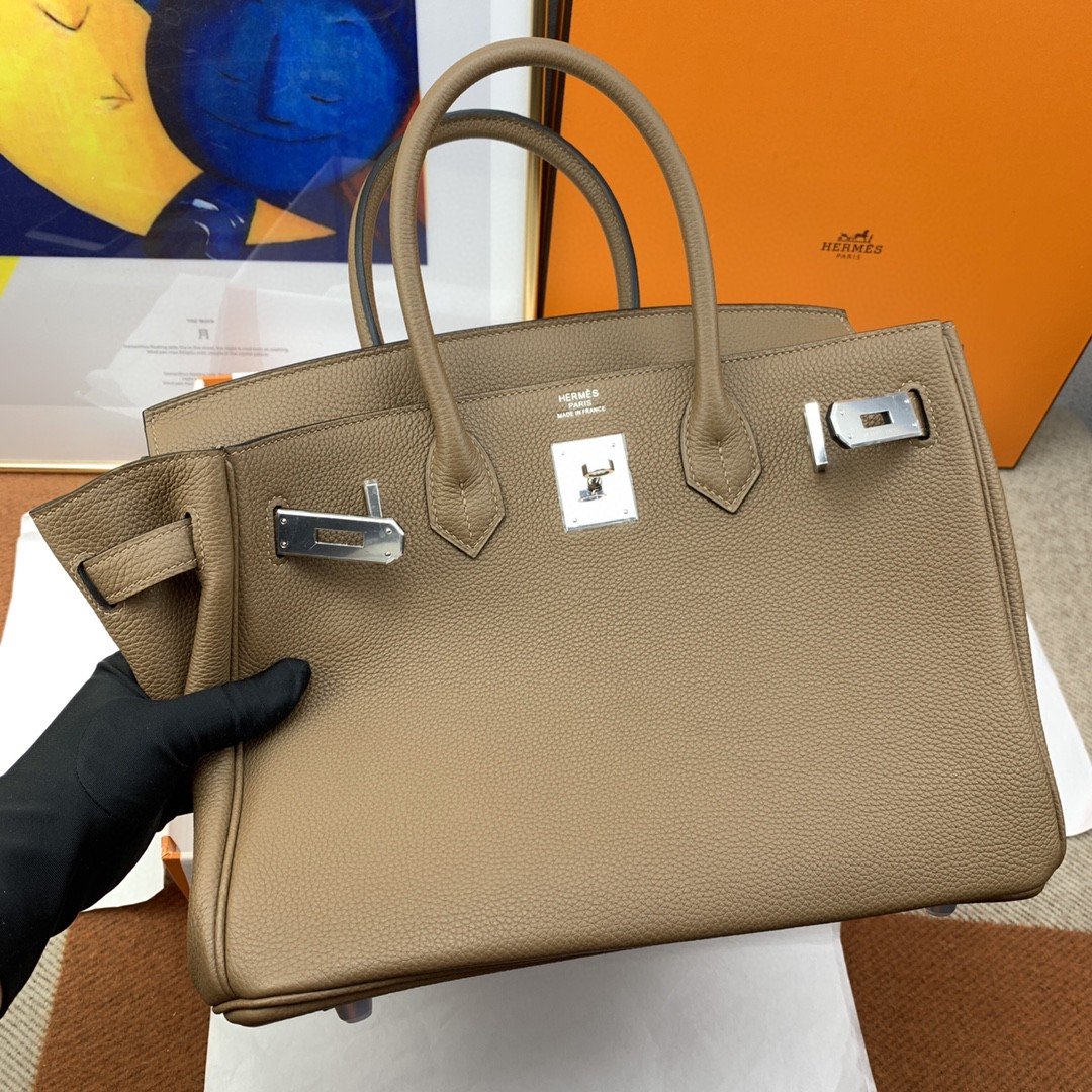 GLAMI Birkin 30 Togo Etoupe Bag Silver Hardware For Women, WomenÃ¢â‚¬â„¢s Handbags 11.8in/30cm