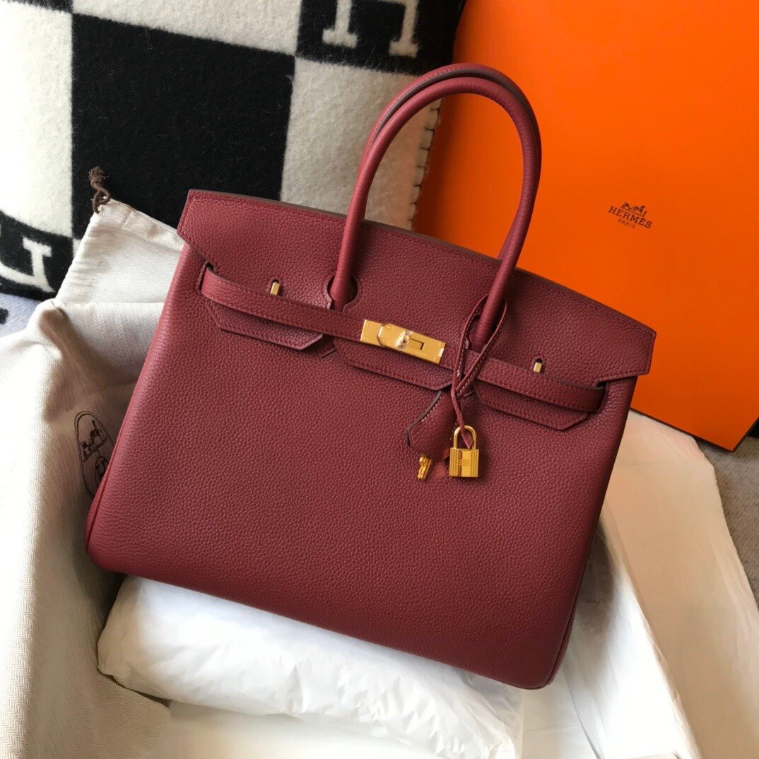 GLAMI Birkin Garnet Red ClemenGLAMI With Gold Hardware Bag For Women, Handbags, Shoulder Bags 30cm/12in