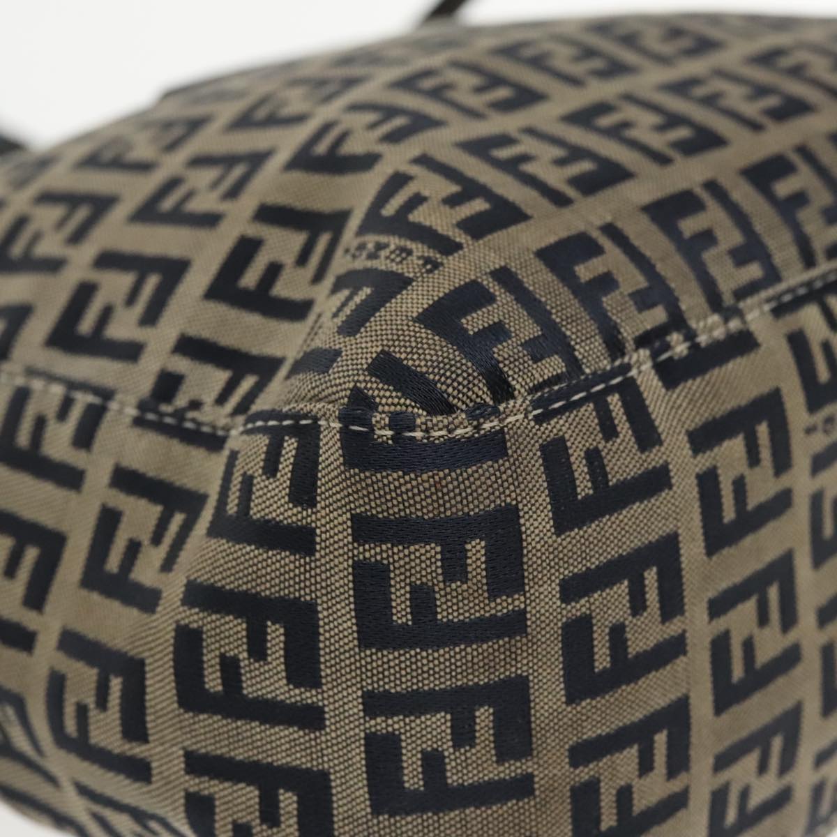 FENDI Zucchino Canvas Hand Bag Navy Silver 94429