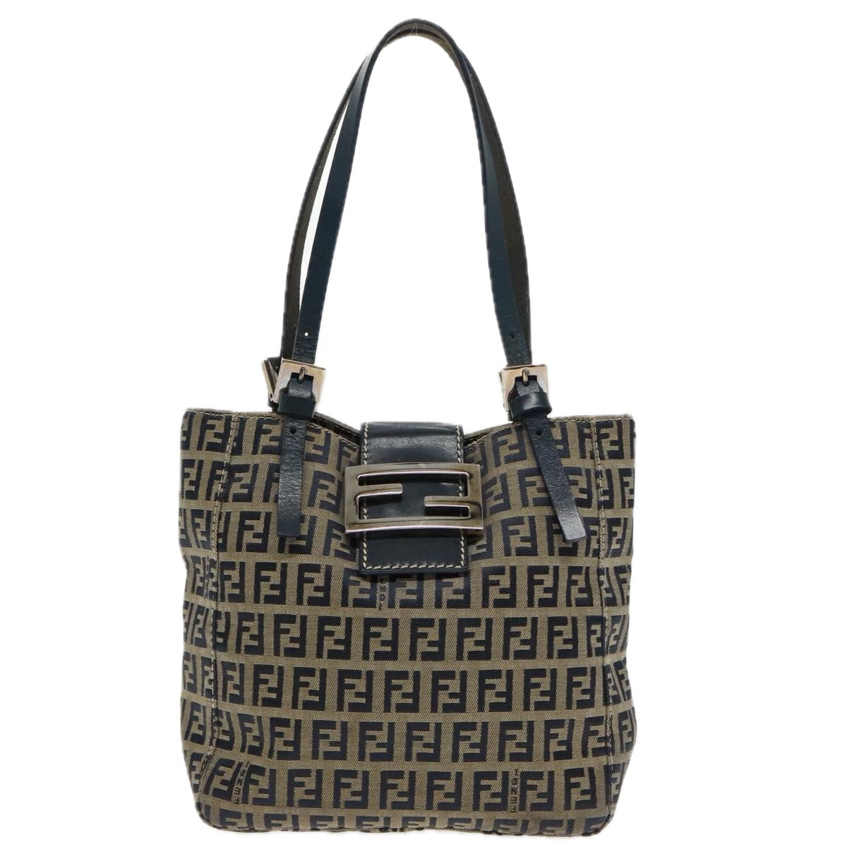 FENDI Zucchino Canvas Hand Bag Navy Silver 94429