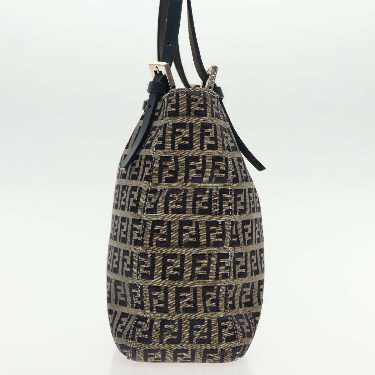 FENDI Zucchino Canvas Hand Bag Navy Silver 94429