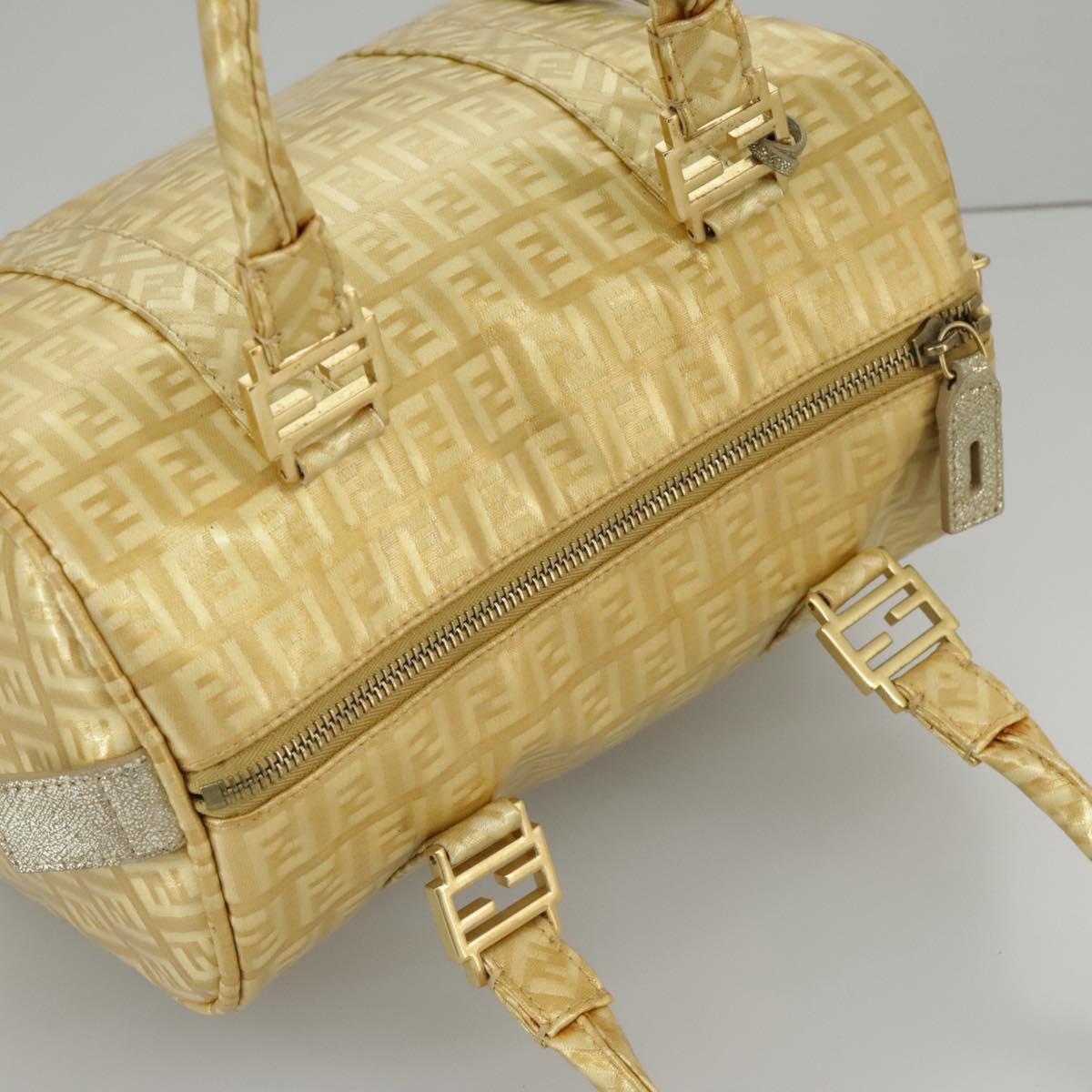 FENDI Zucchino Canvas Hand Bag Gold 94454