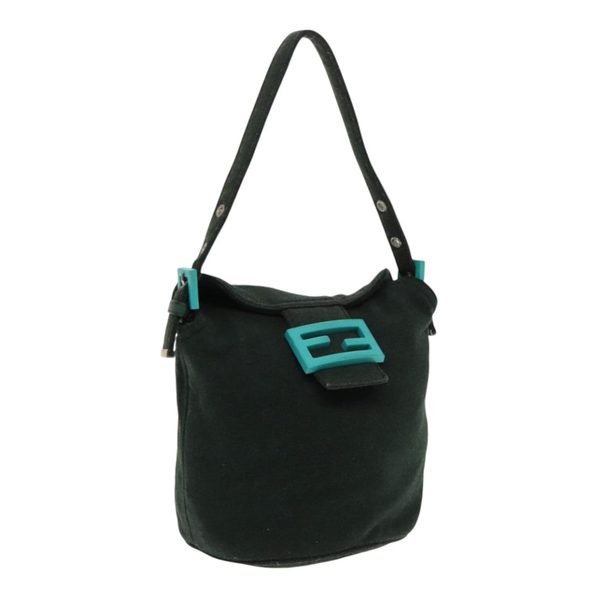 FENDI Mamma Baguette Shoulder Bag Cotton Green Silver 94455