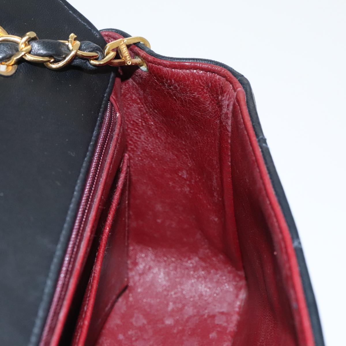 CHANEL Diana Matelasse Chain Shoulder Bag Lamb Skin Black Gold CC 94641S